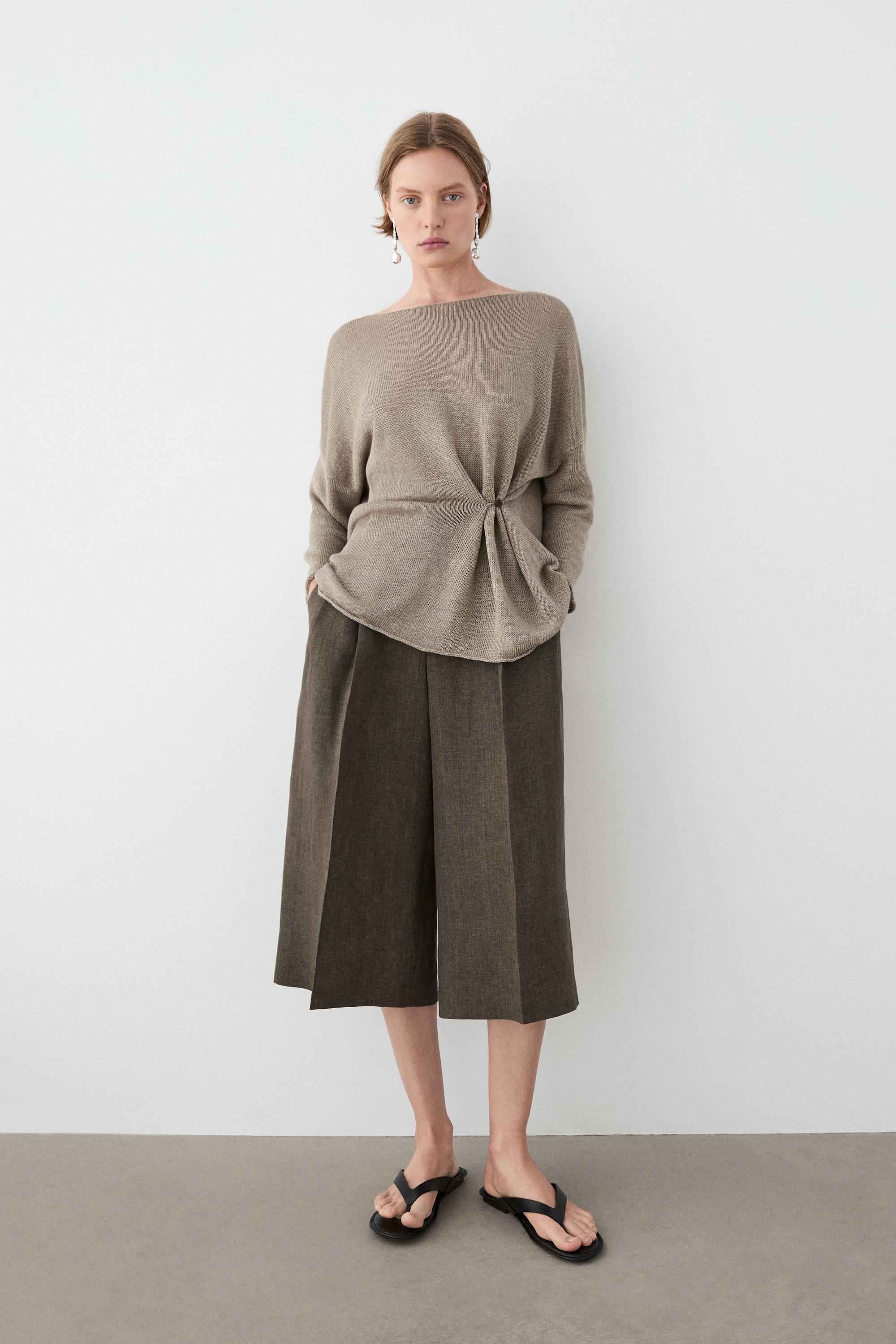 Oversize knit linen sweater with button detail