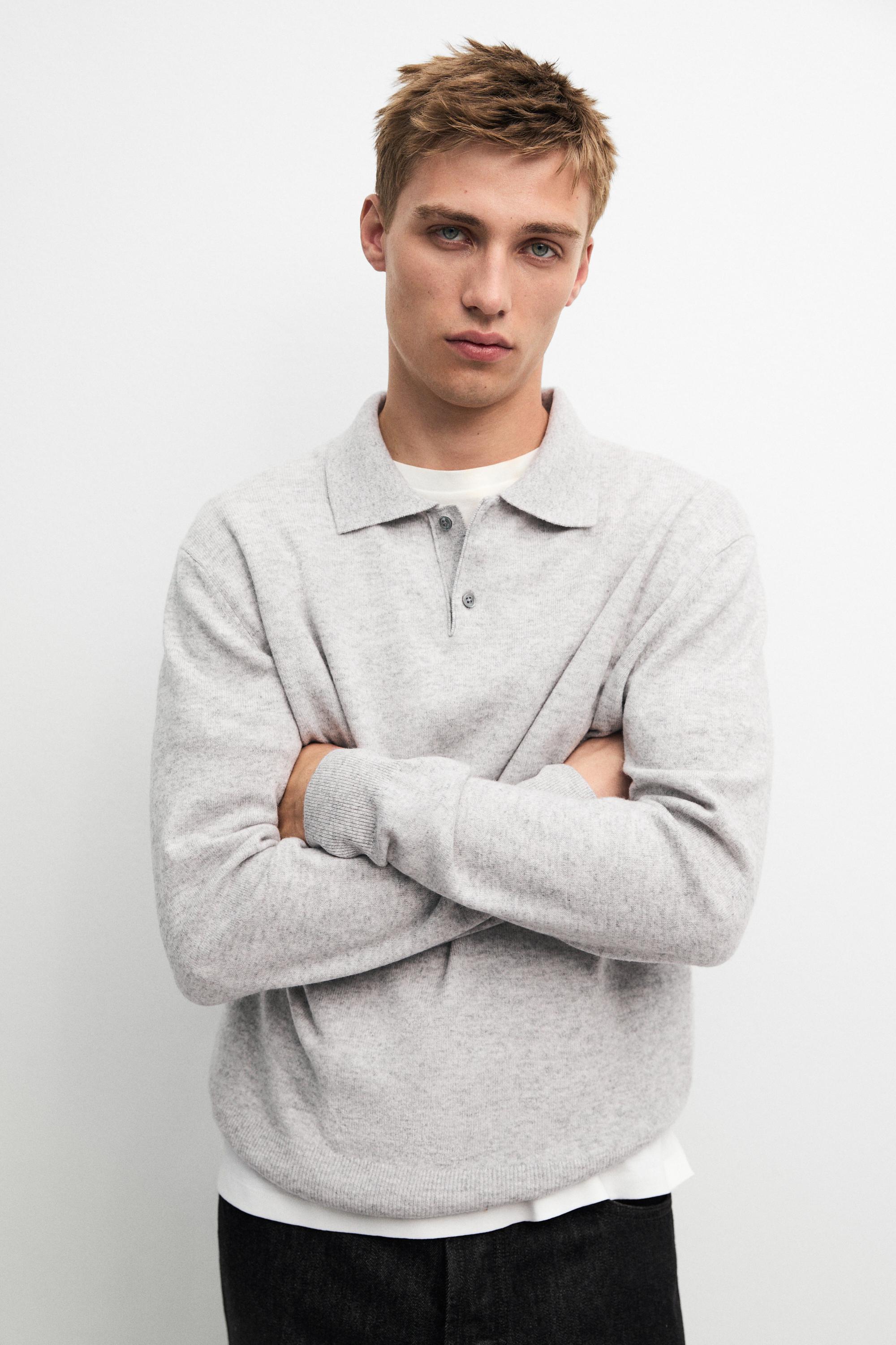 Wool blend knit polo sweater