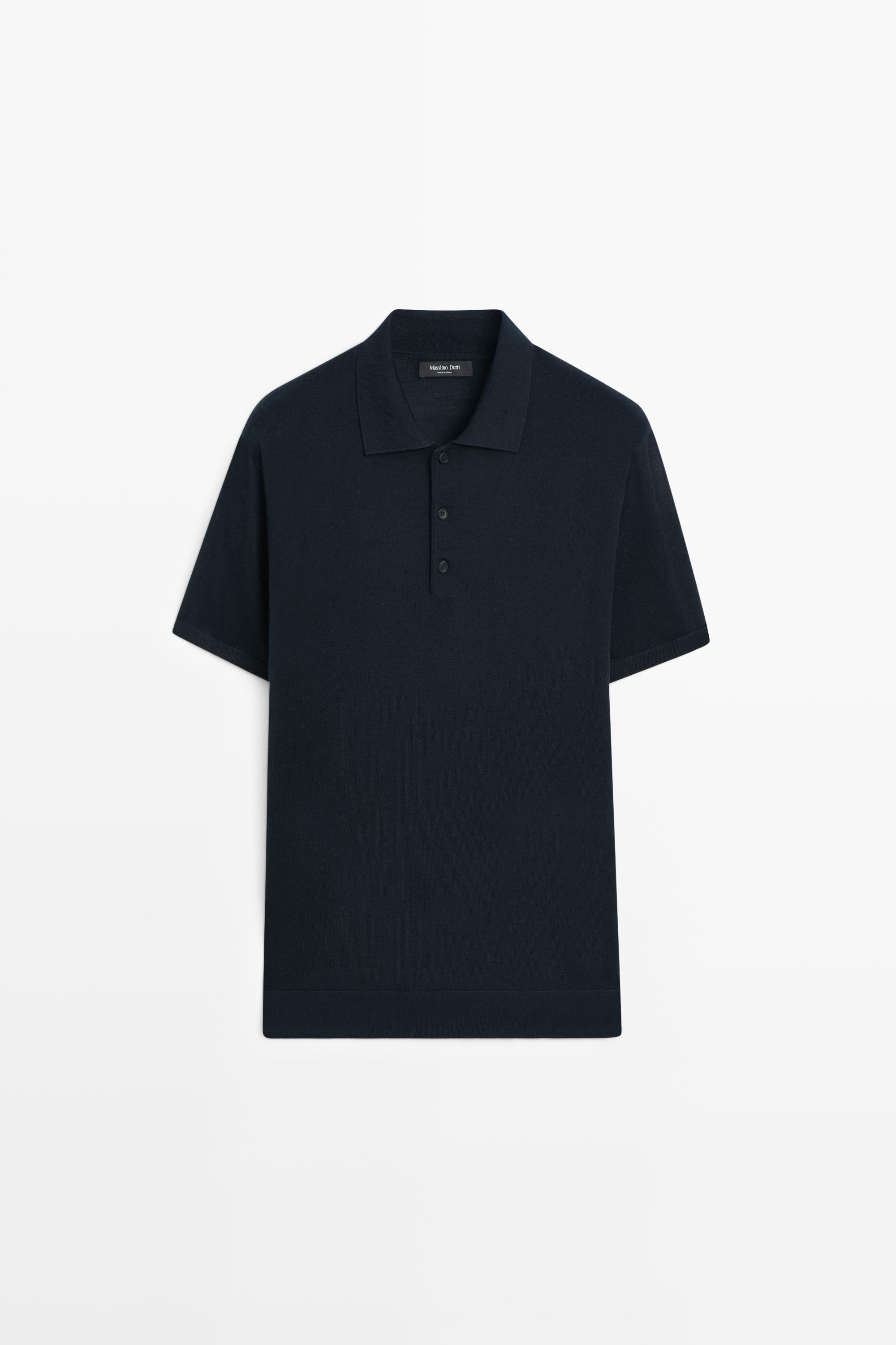 Wool blend knit polo shirt