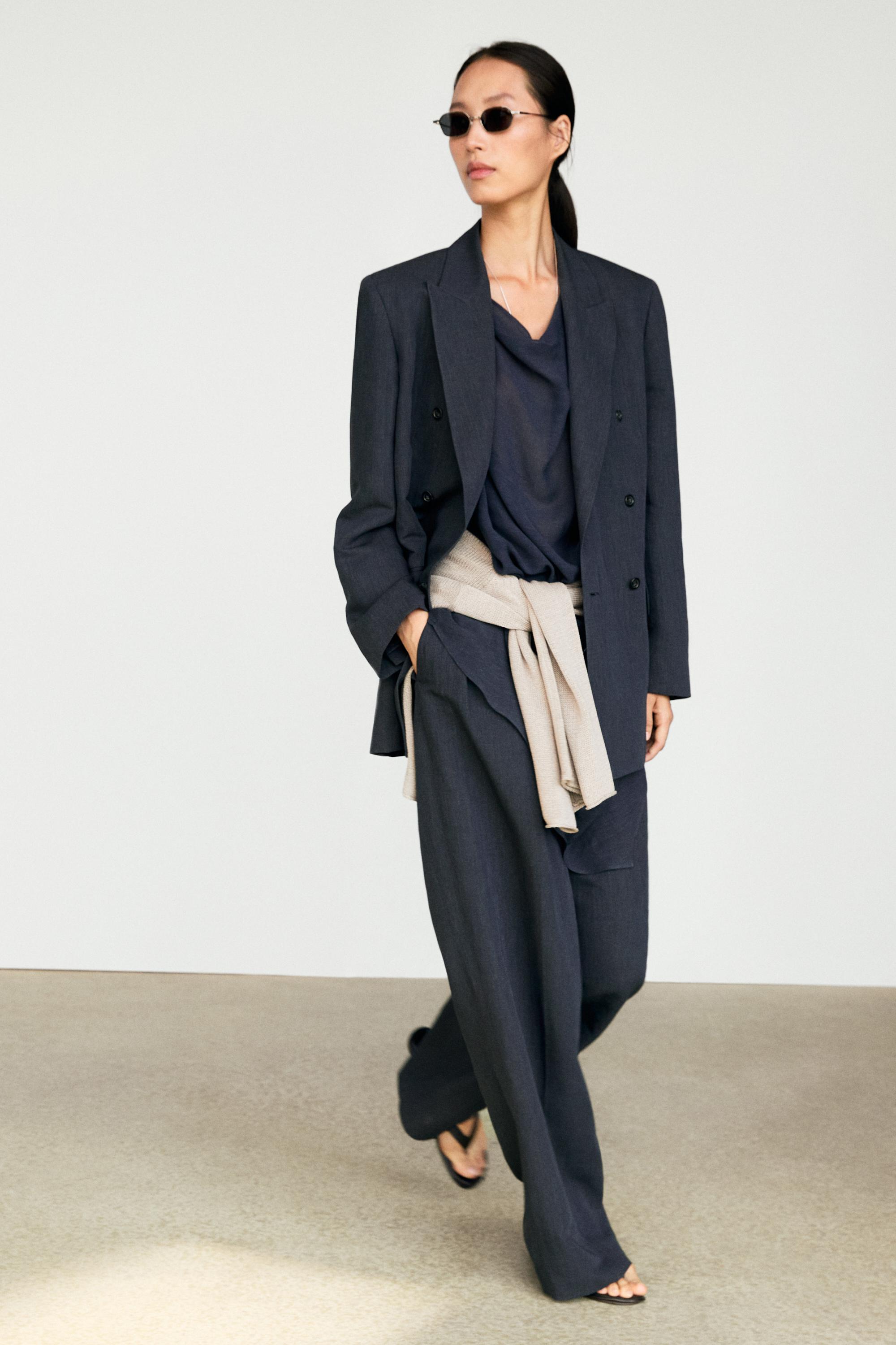 Melange linen double-breasted blazer