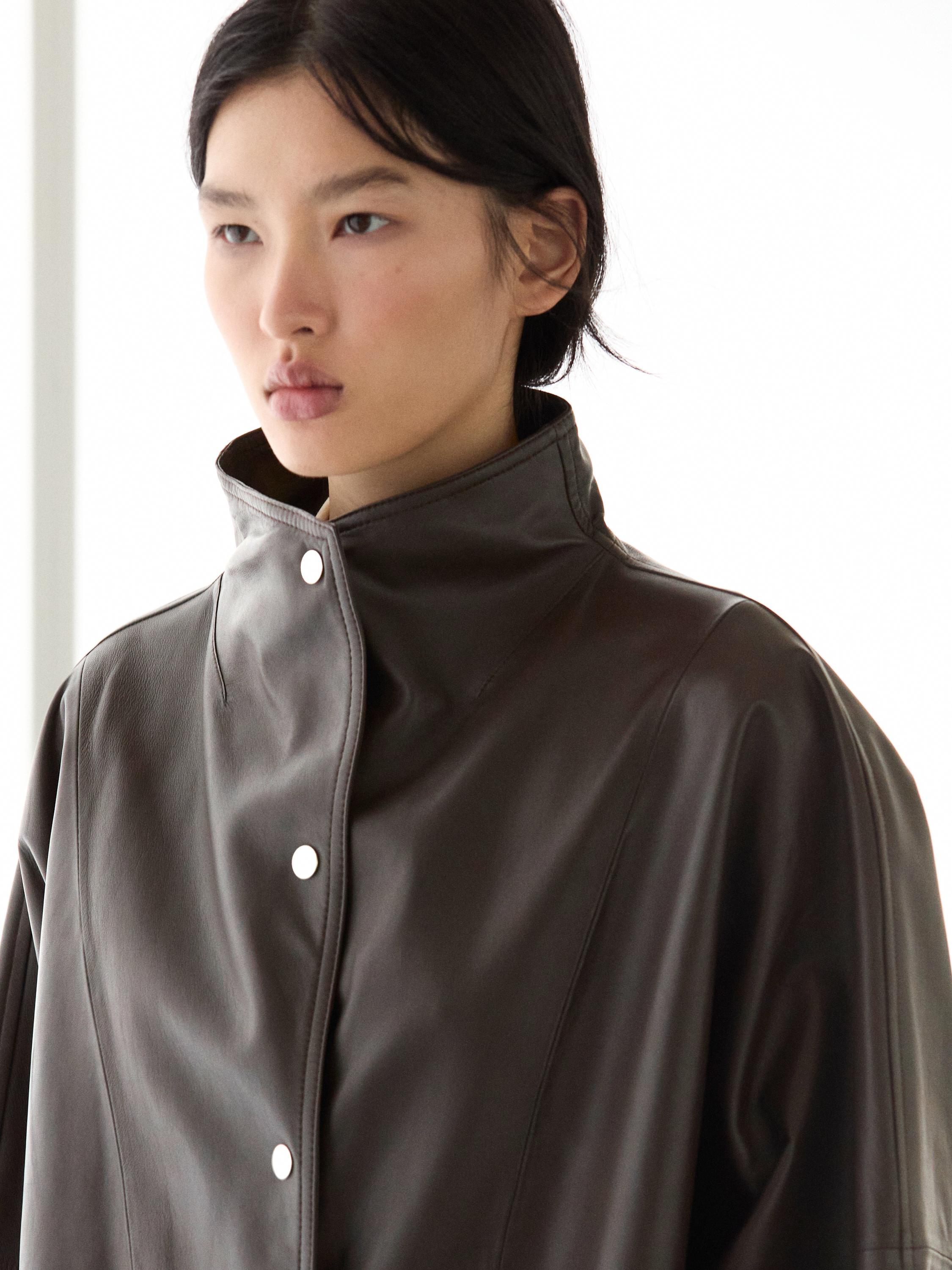 Nappa leather cape-style parka