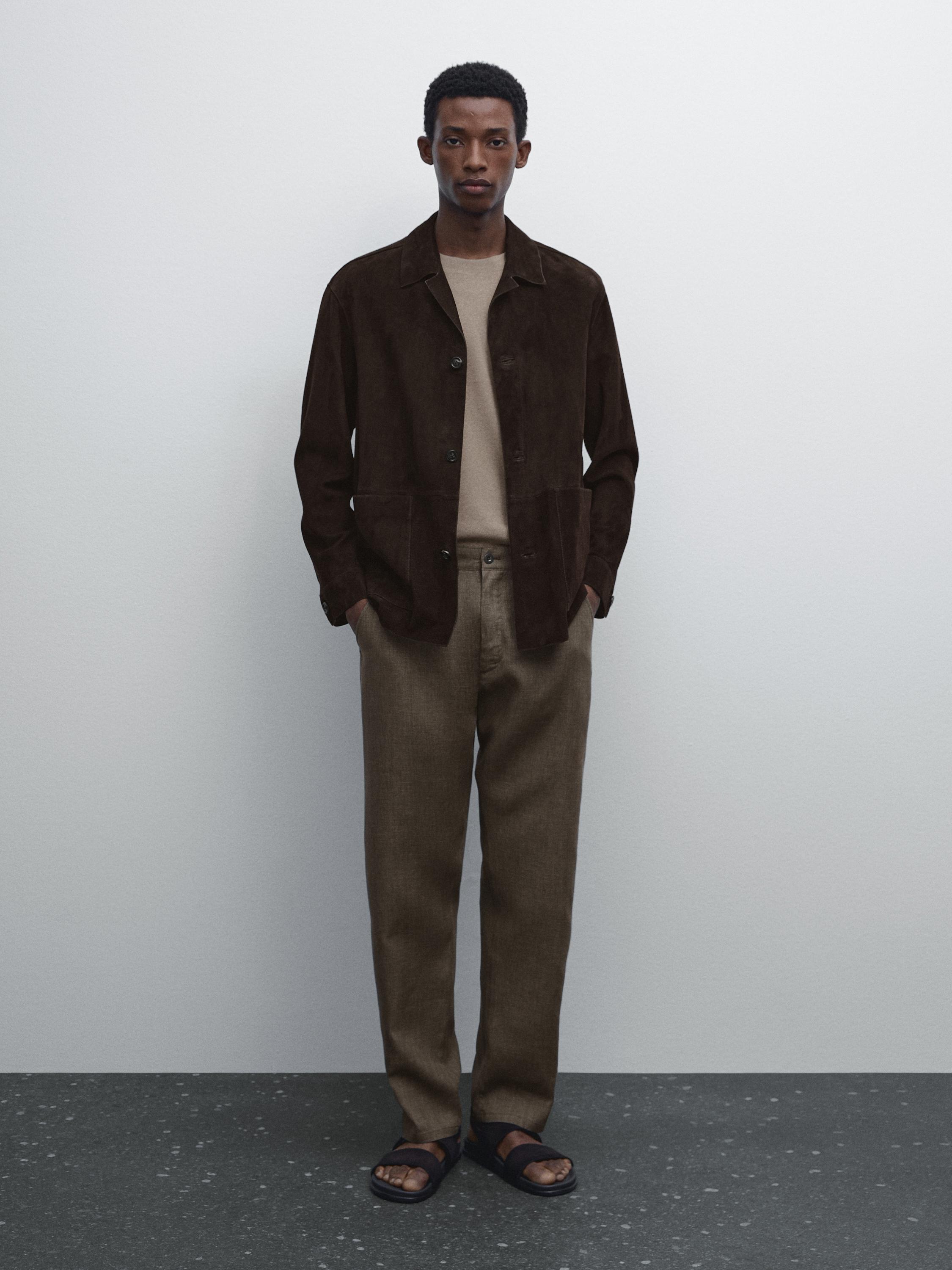 Relaxed fit linen denim trousers