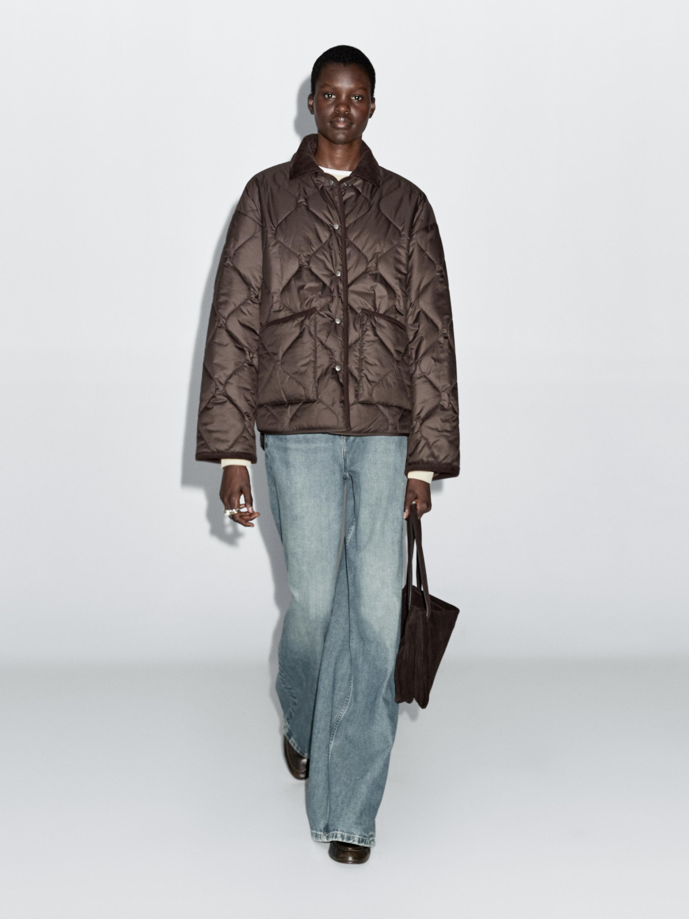 Water-repellent puffer jacket with corduroy detail