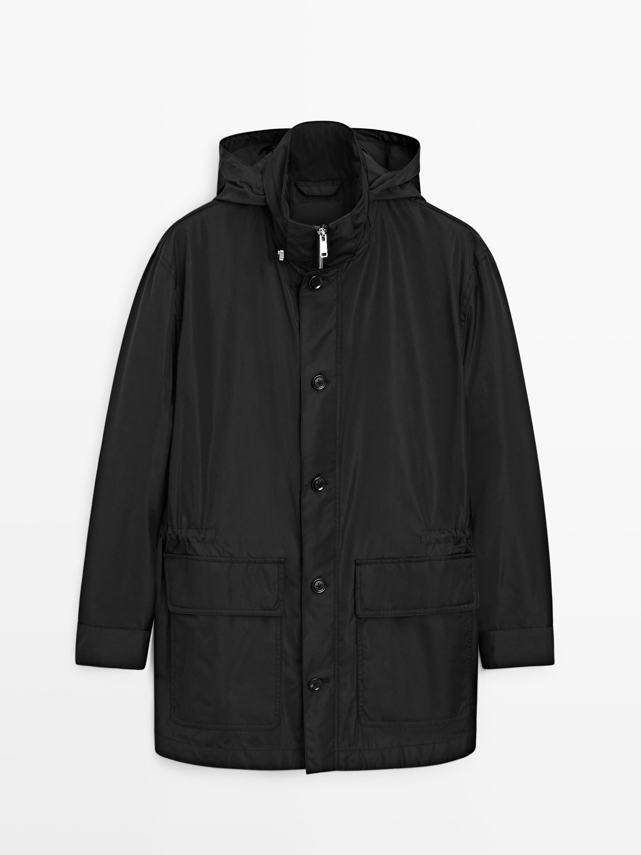 Hooded parka with fabric detail