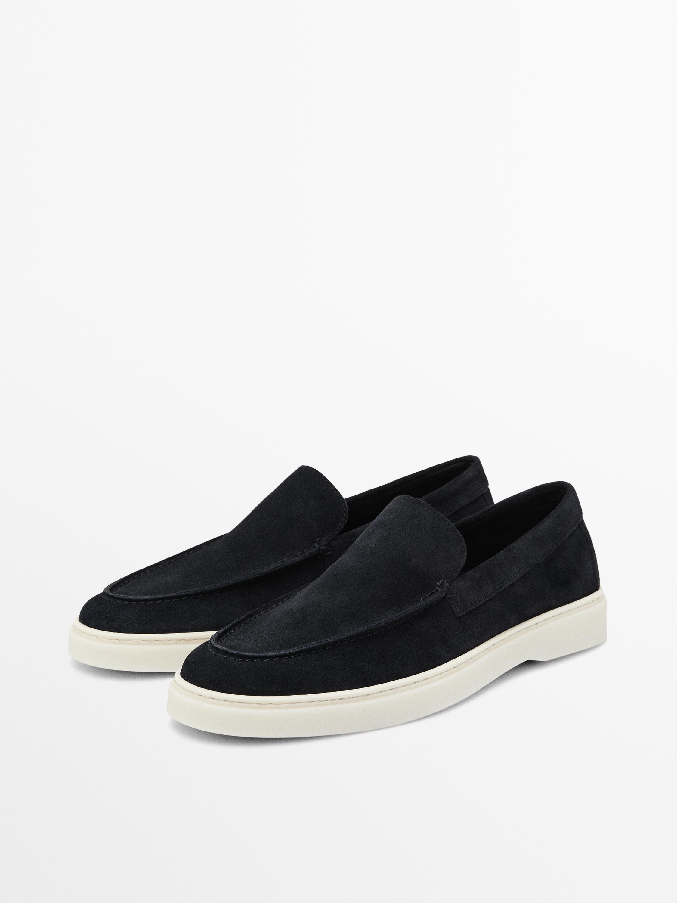 Split leather loafers with moc toe