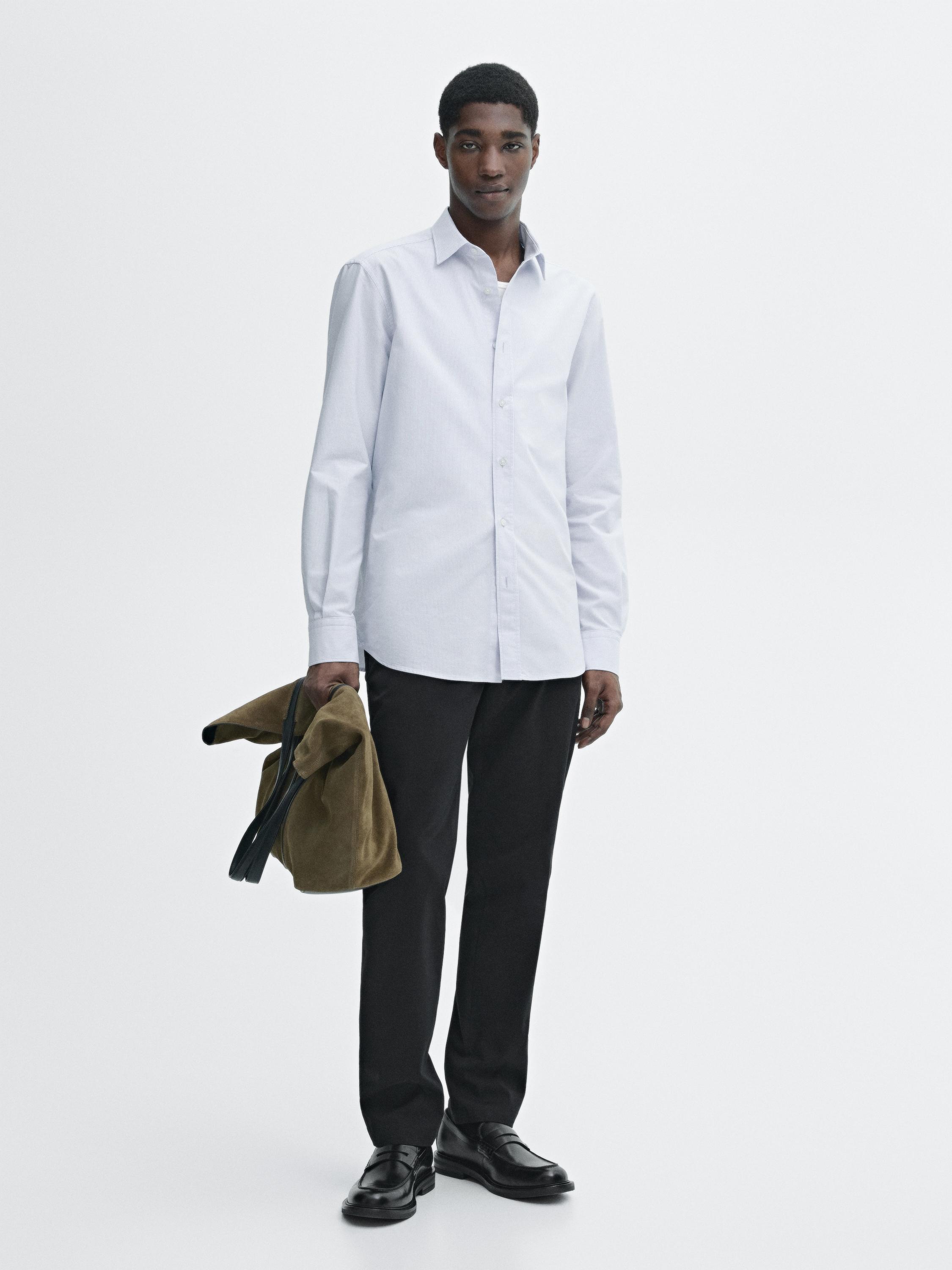Slim fit multi-striped 100% cotton shirt