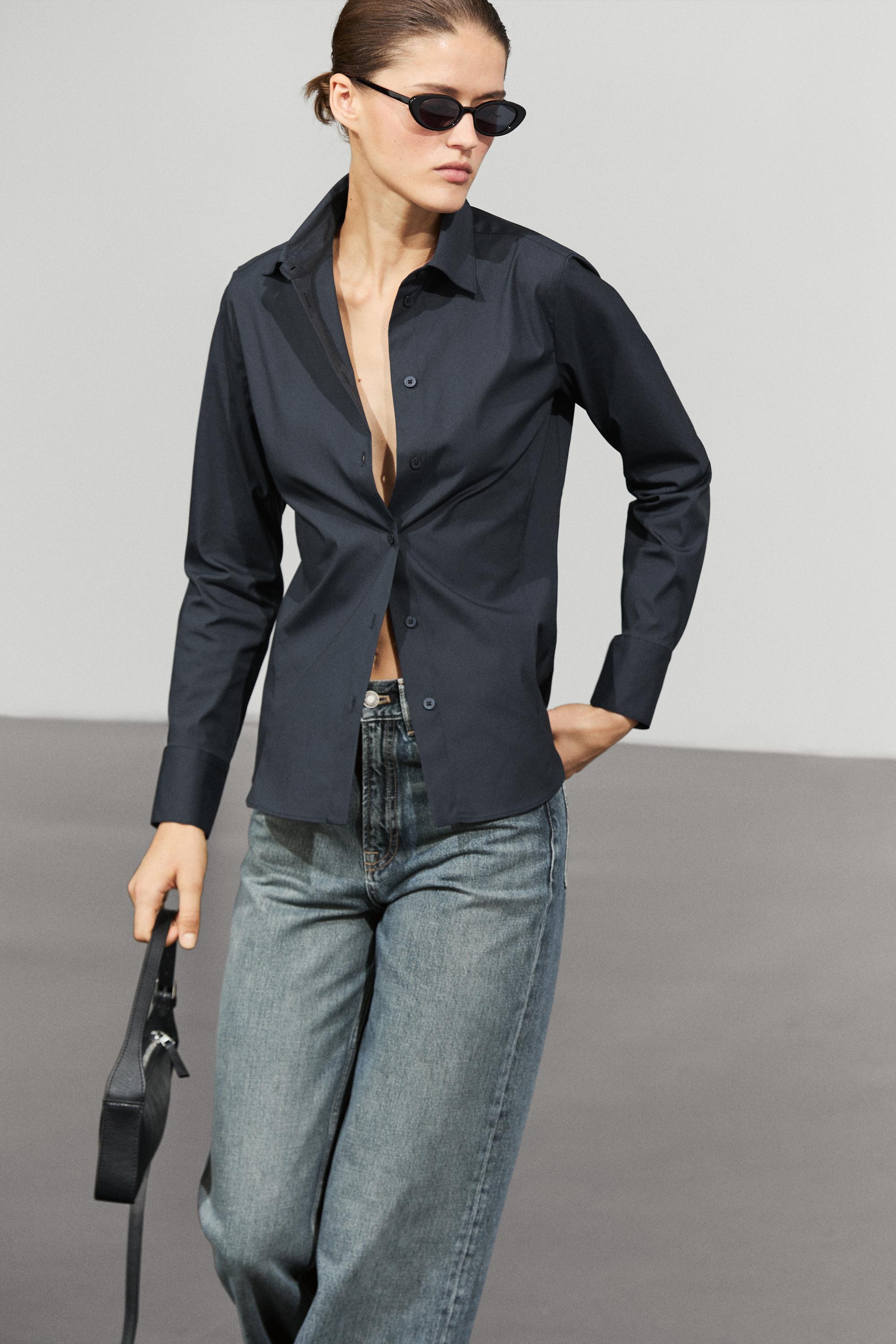 Cotton blend poplin shirt