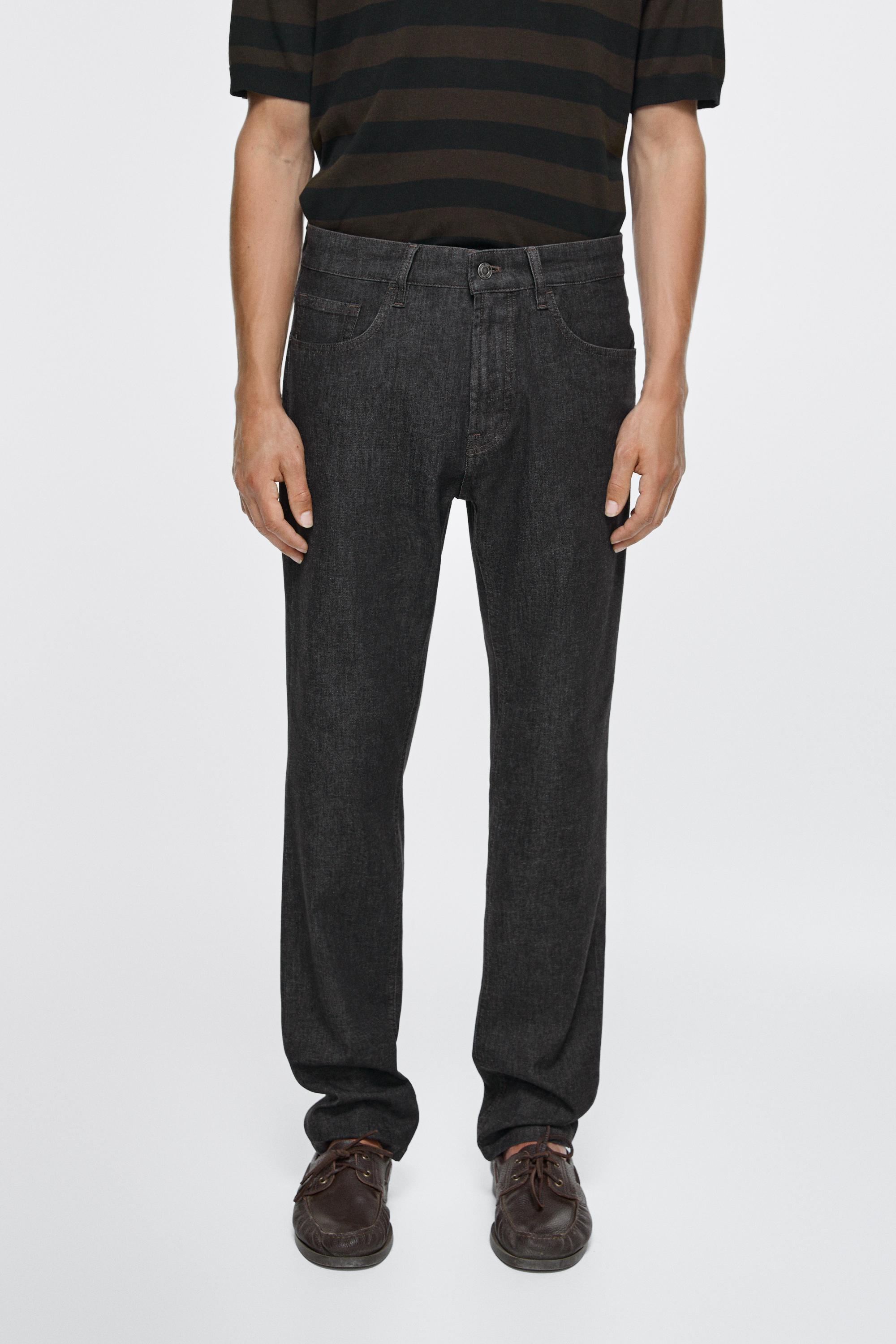 Lightweight tapered fit desized jeans