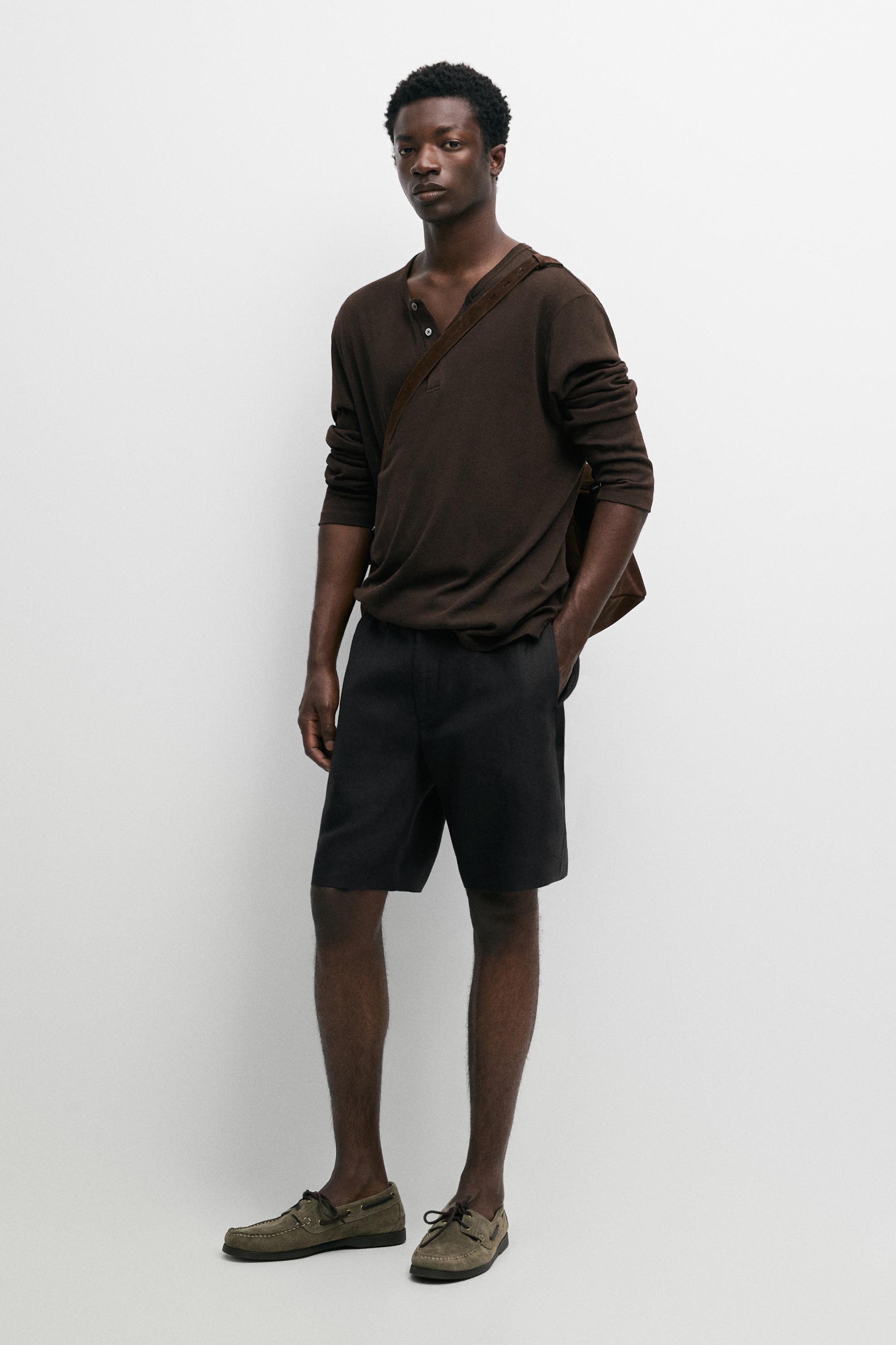 100% linen short Bermuda shorts
