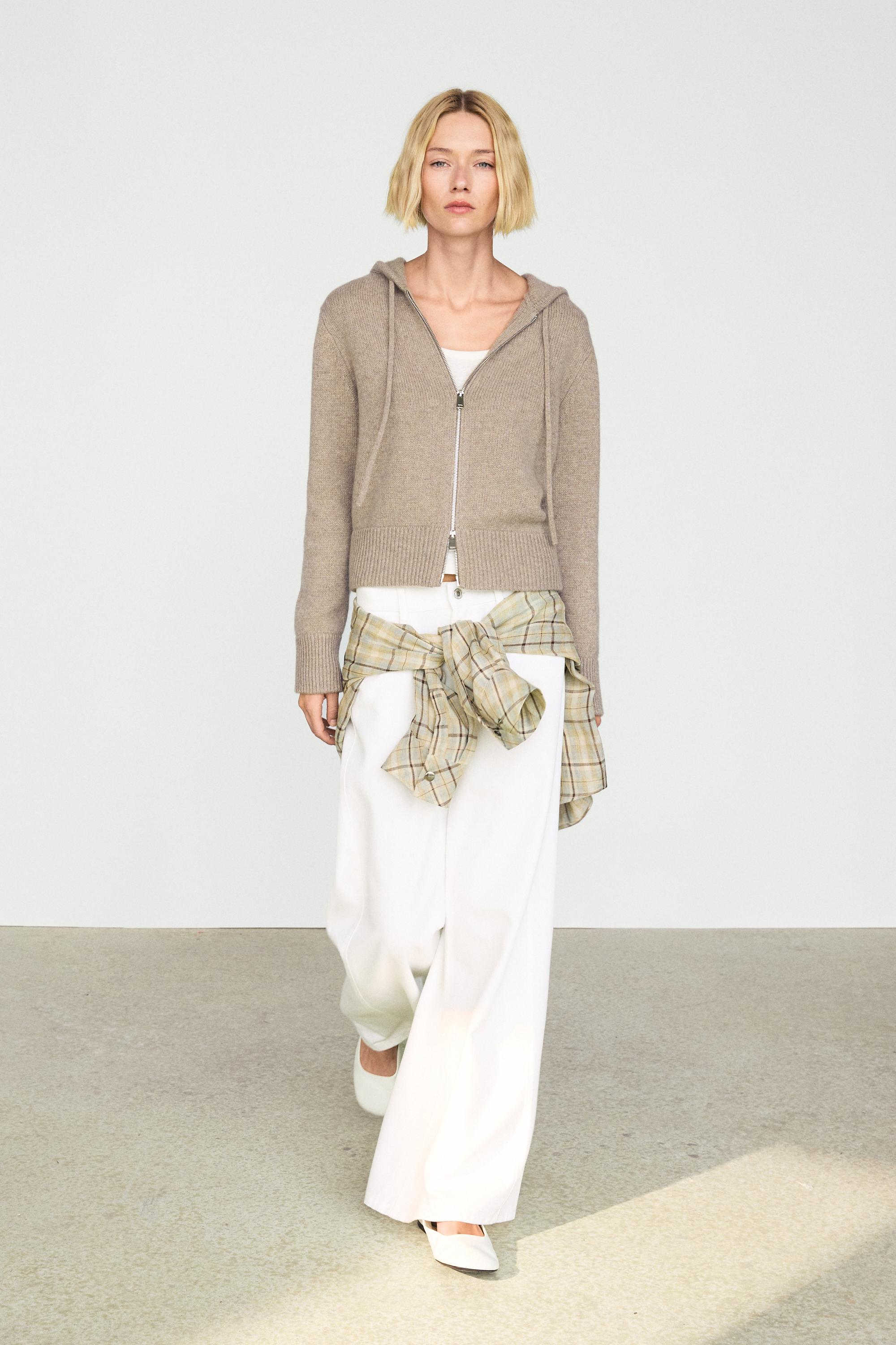100% cashmere hooded zip-up cardigan