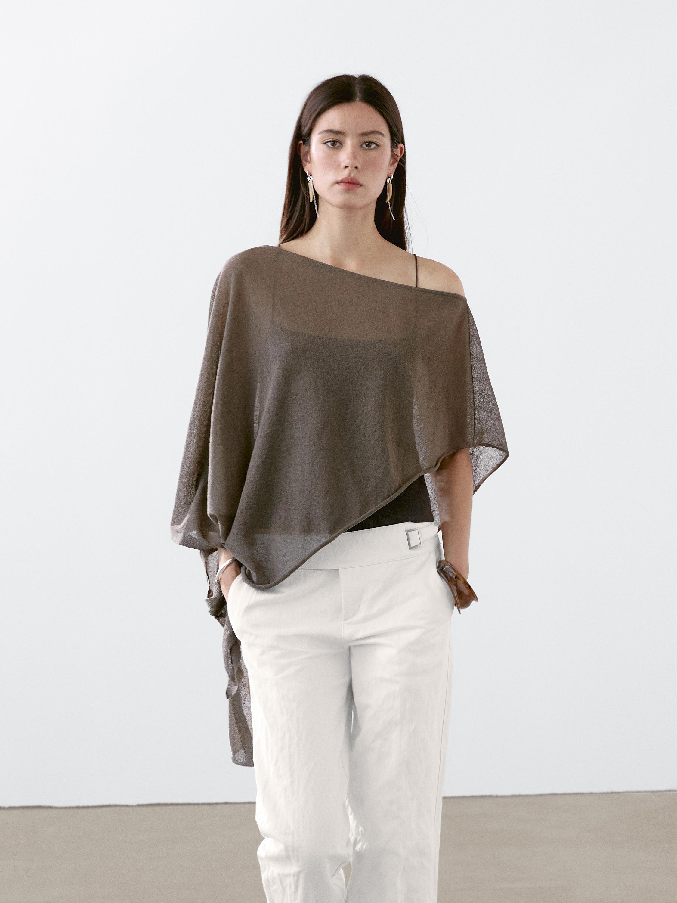 Asymmetric linen blend cape