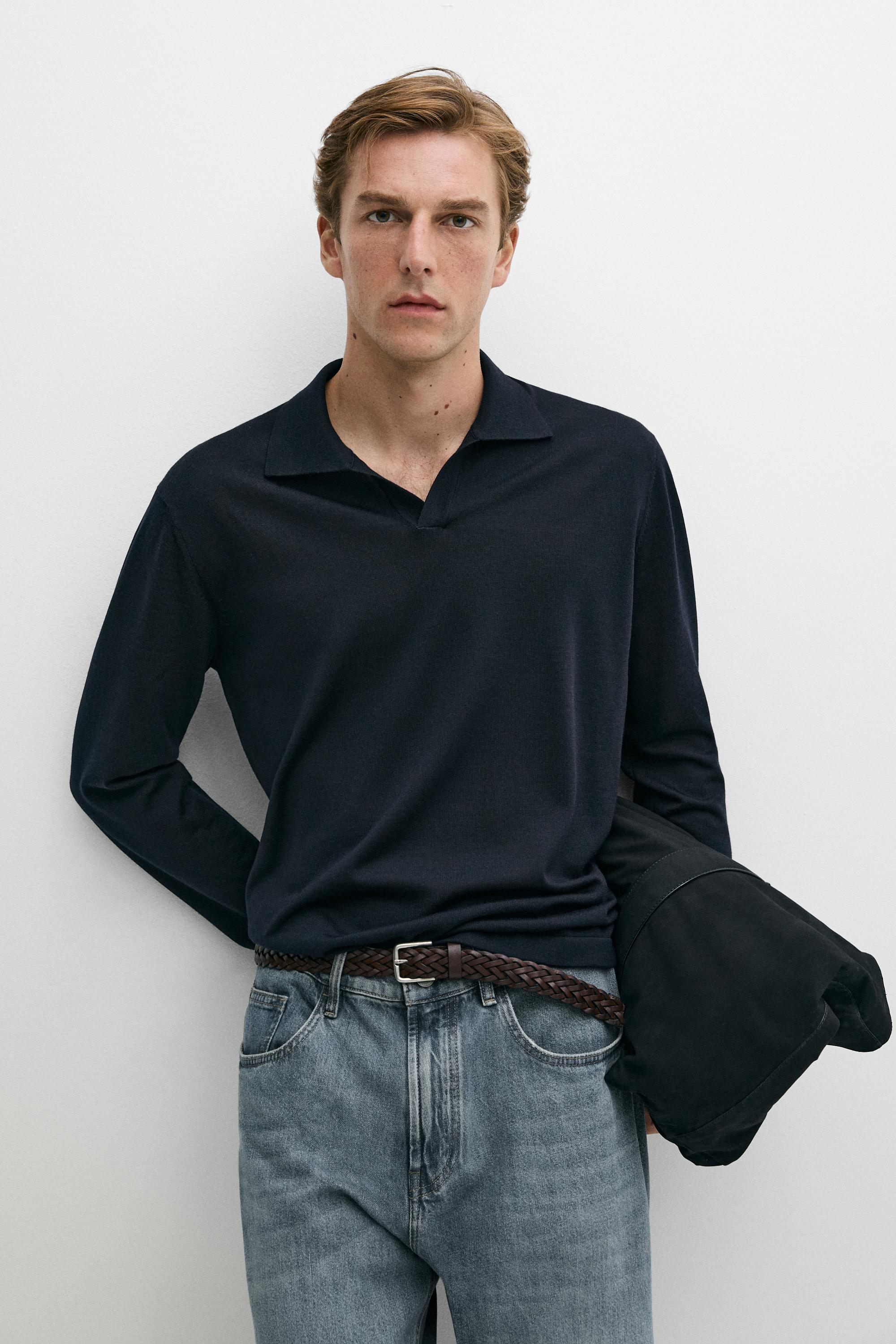 100% merino wool knit polo sweater
