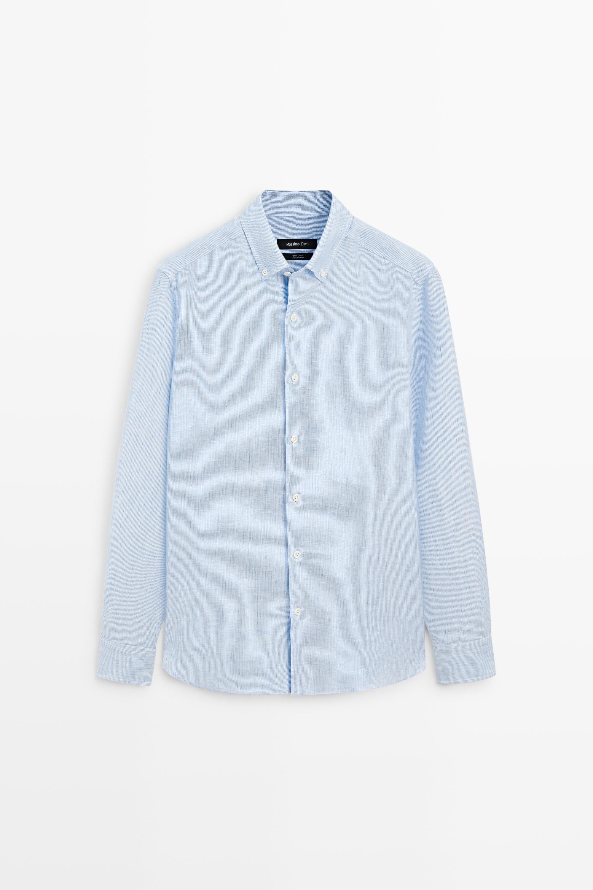 100% linen regular fit pinstriped shirt