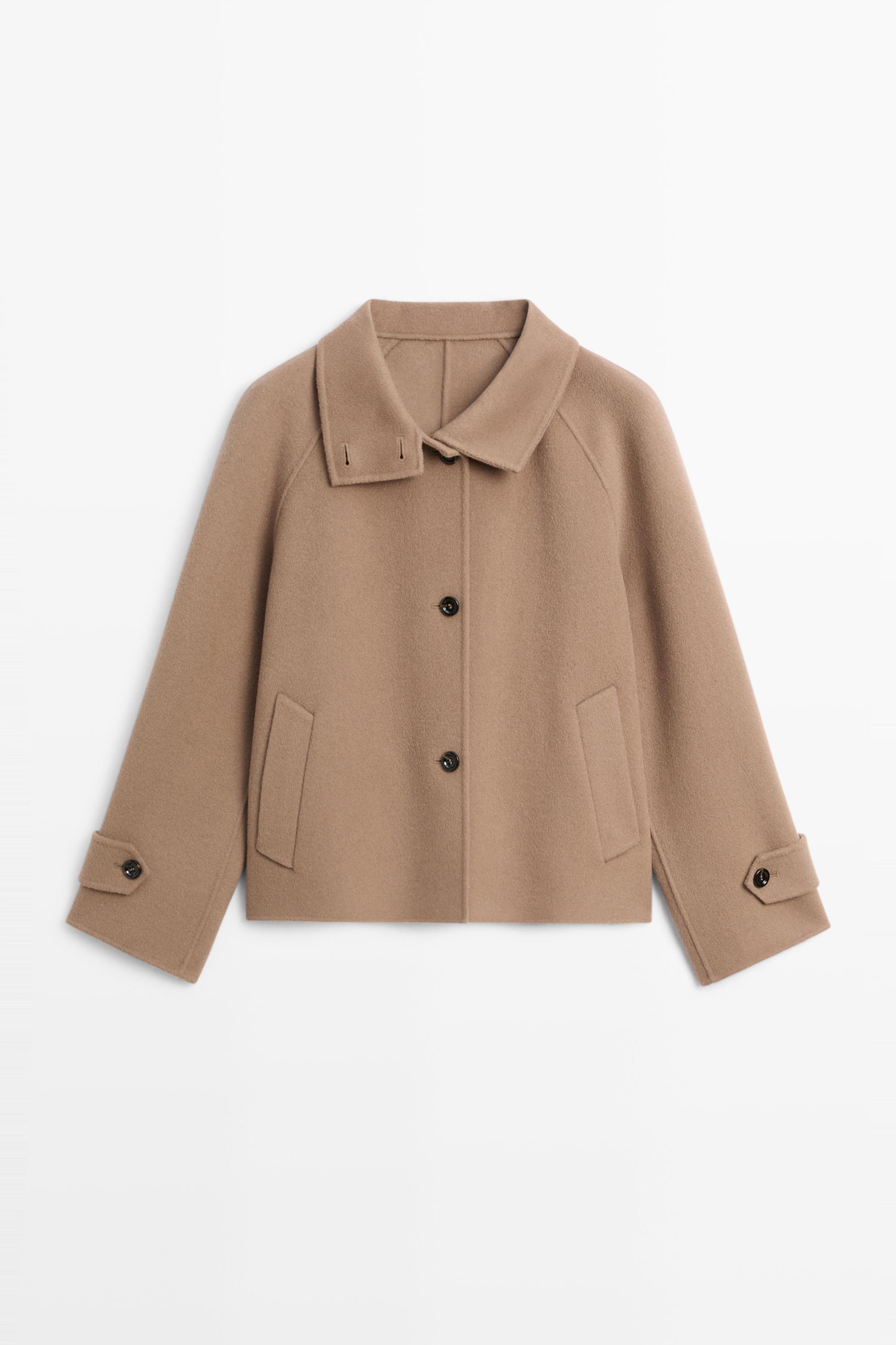 Short stand-up collar wool blend coat