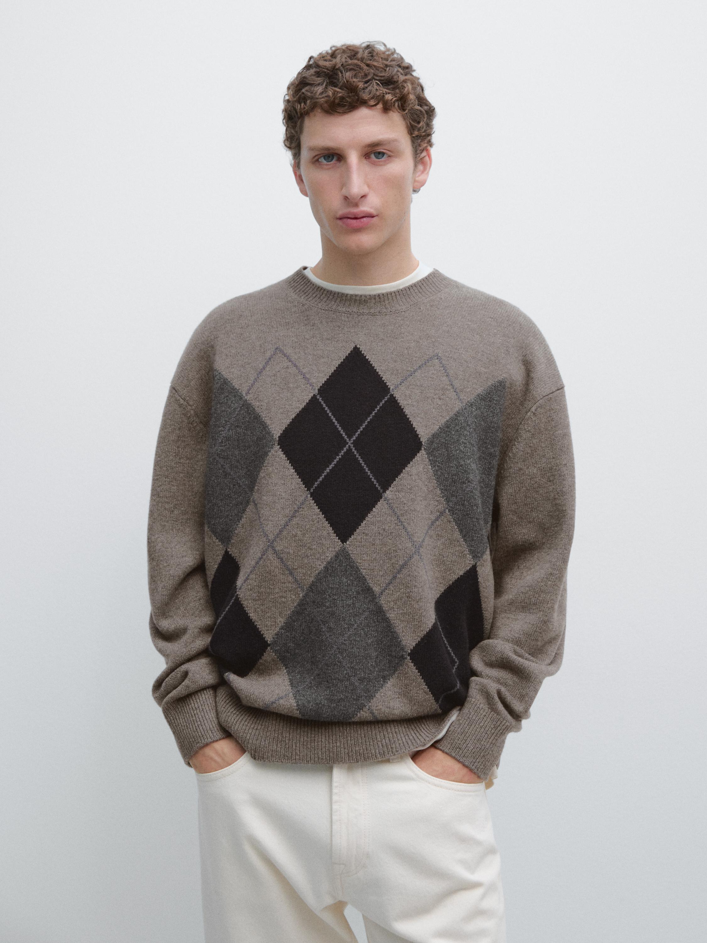 Wool blend crew neck knit sweater