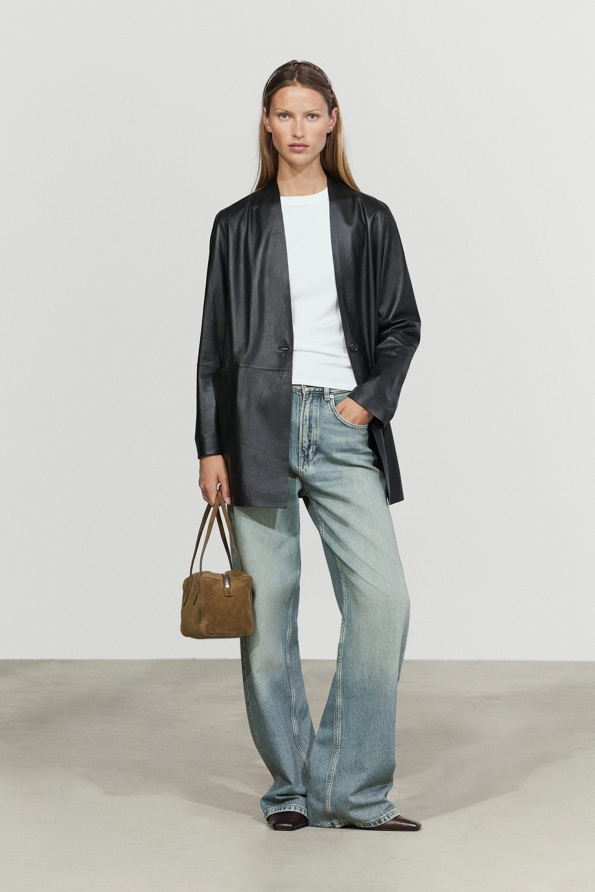 Single-button 100% nappa leather blazer