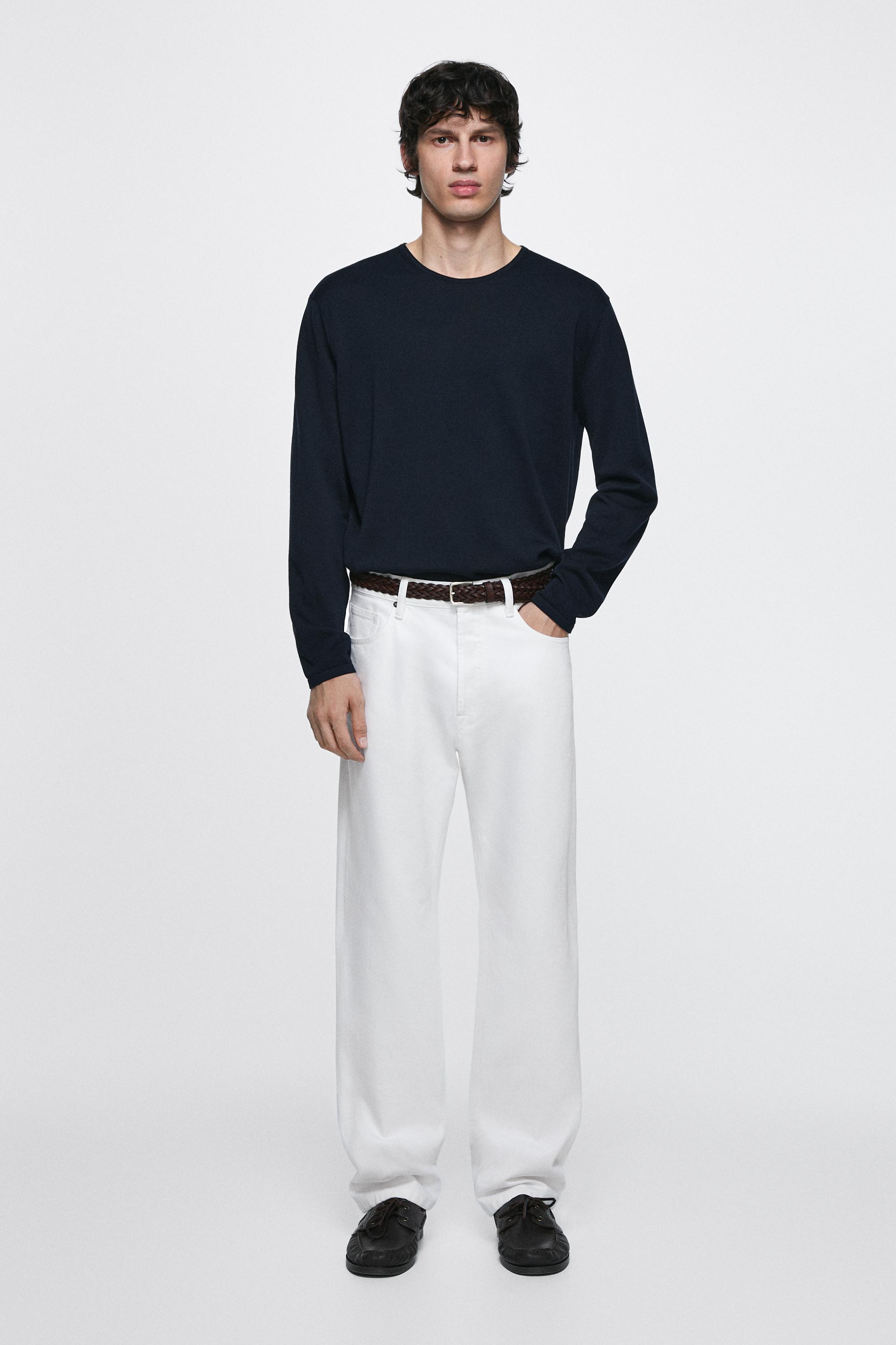 Straight-leg denim-effect pants
