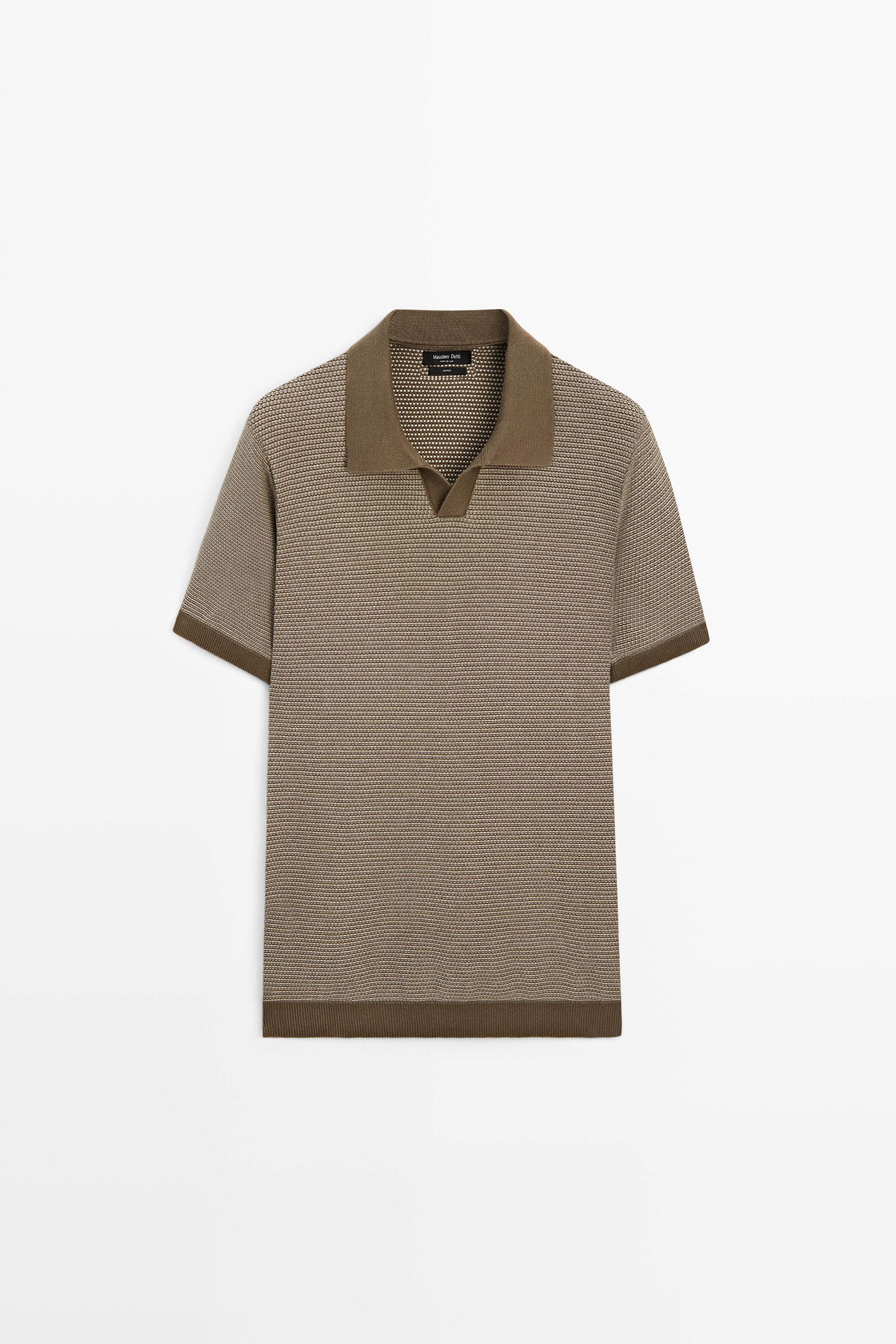 100% cotton contrast knit polo sweater