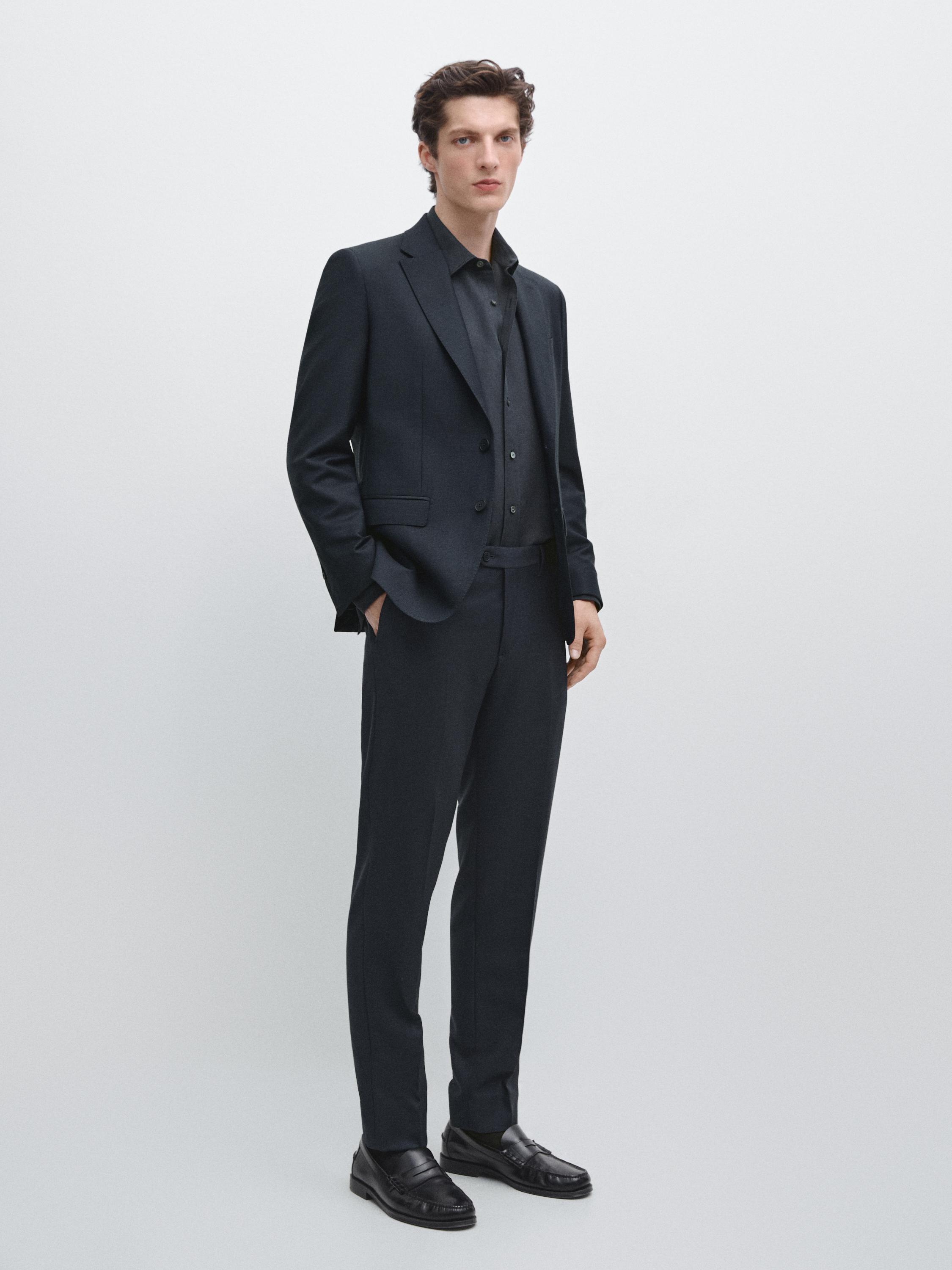 100% cool wool micro-textured suit blazer