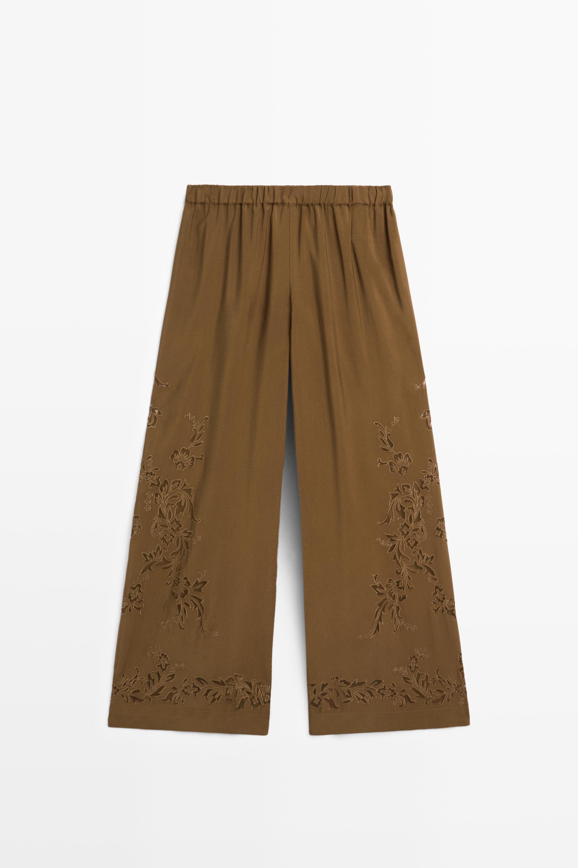 Flowing wide-leg pants with embroidery details