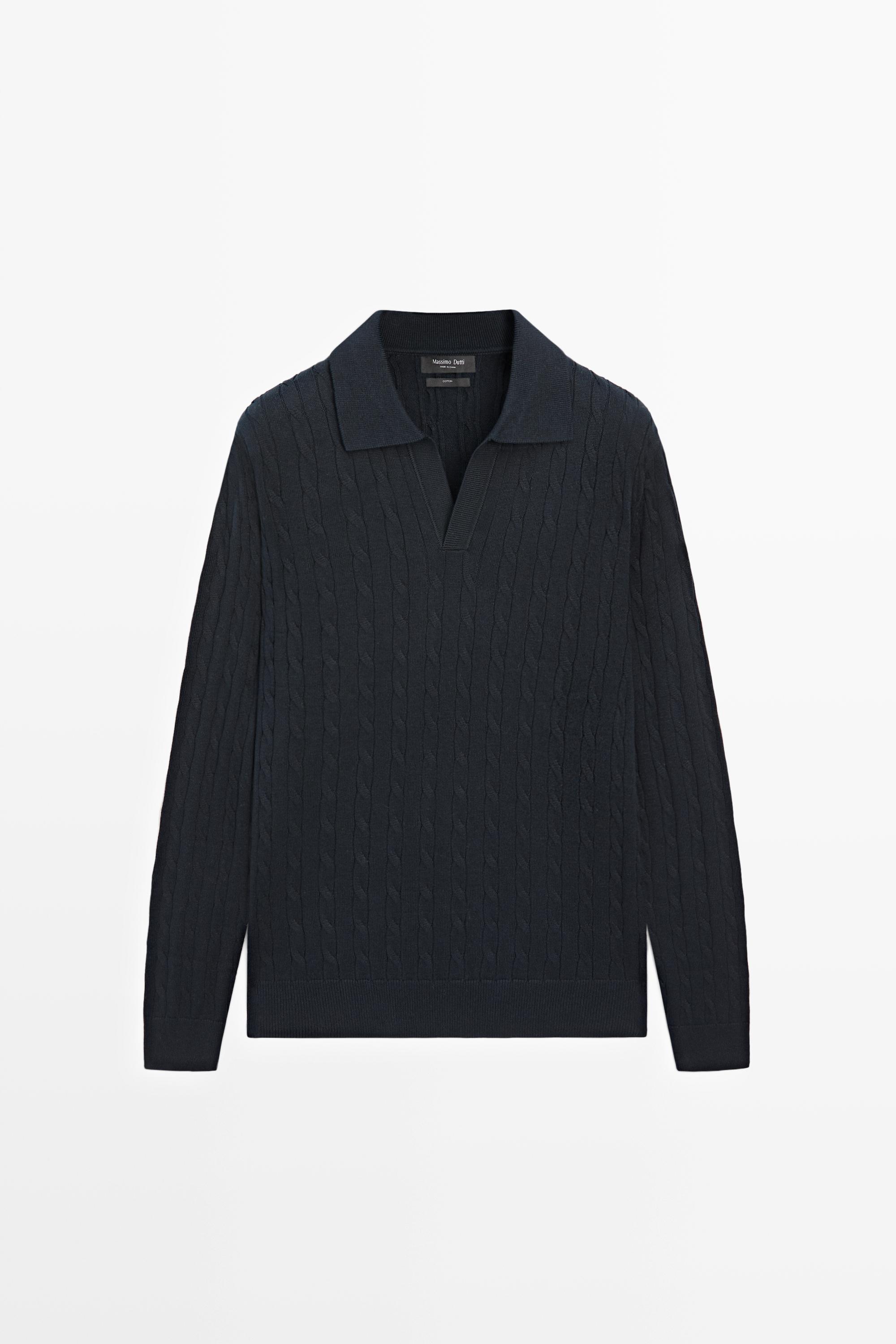 100% Cotton Cable-Knit Polo Sweater