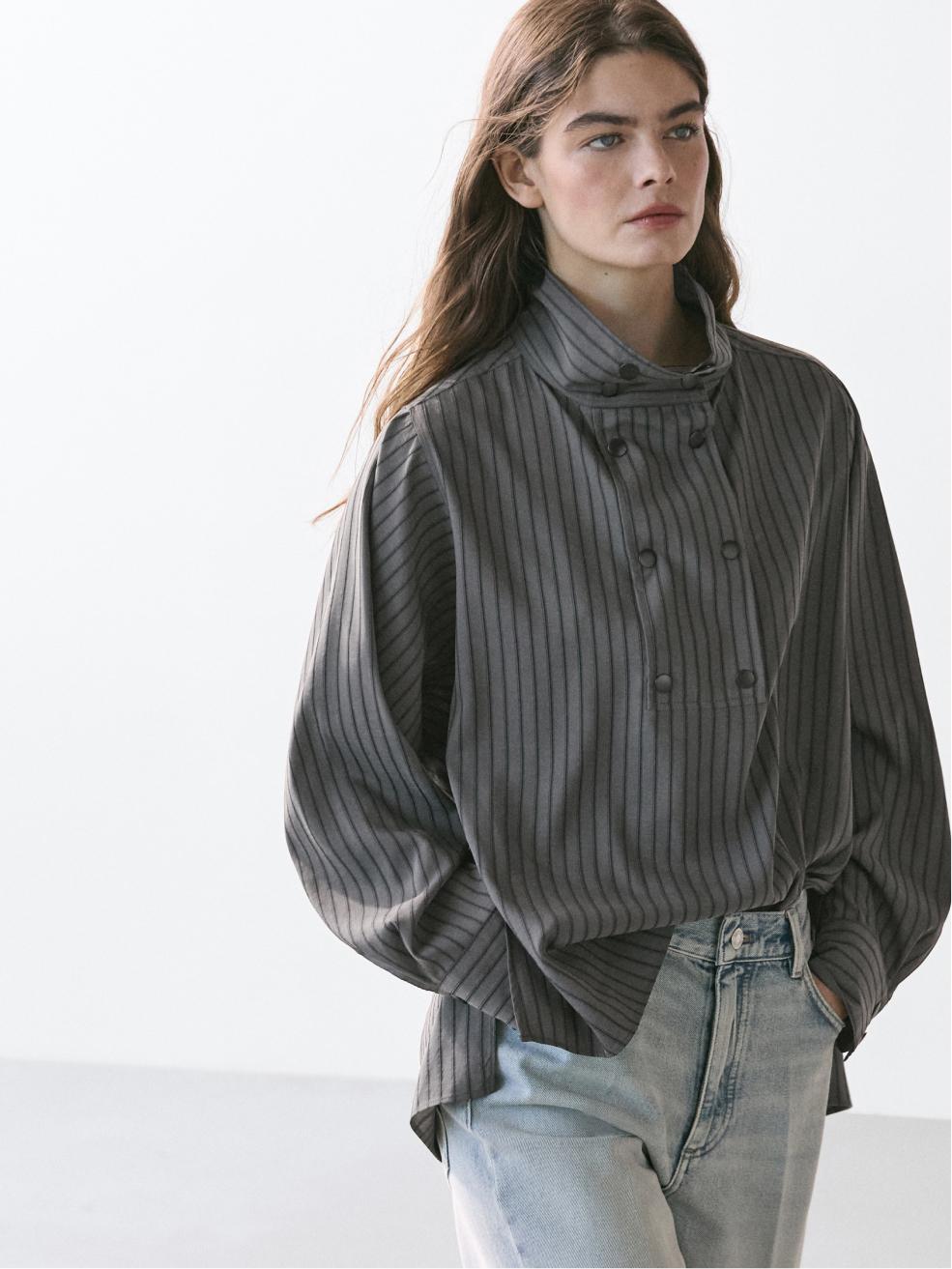 Striped flowing shirt with collar detail