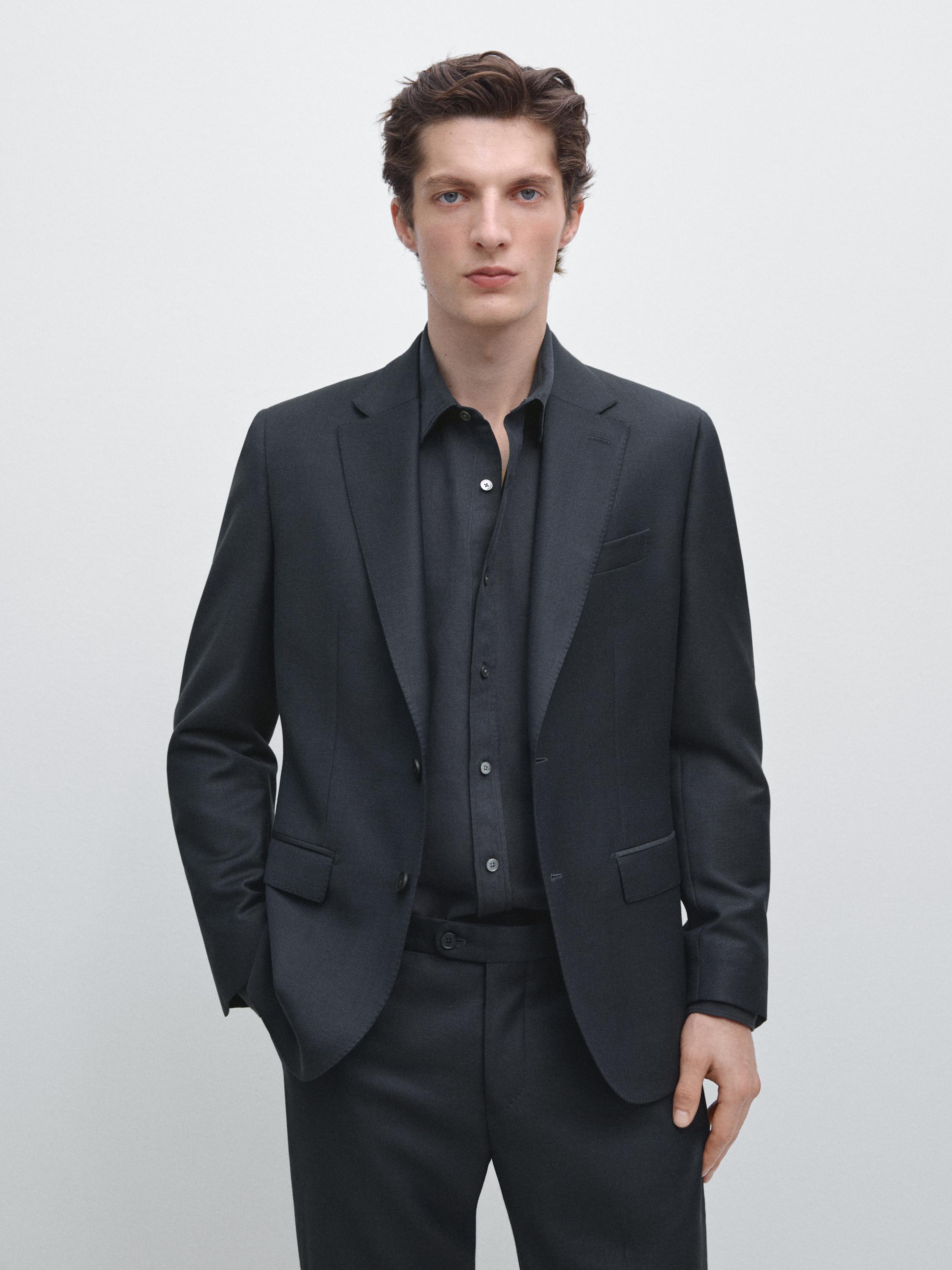 100% cool wool micro-textured suit blazer
