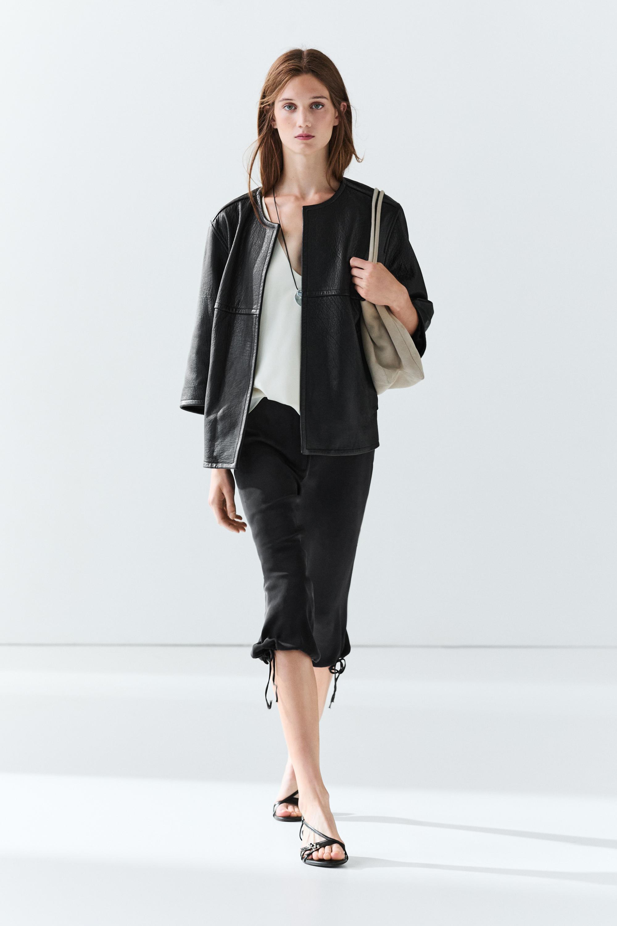 Cropped nappa leather jacket