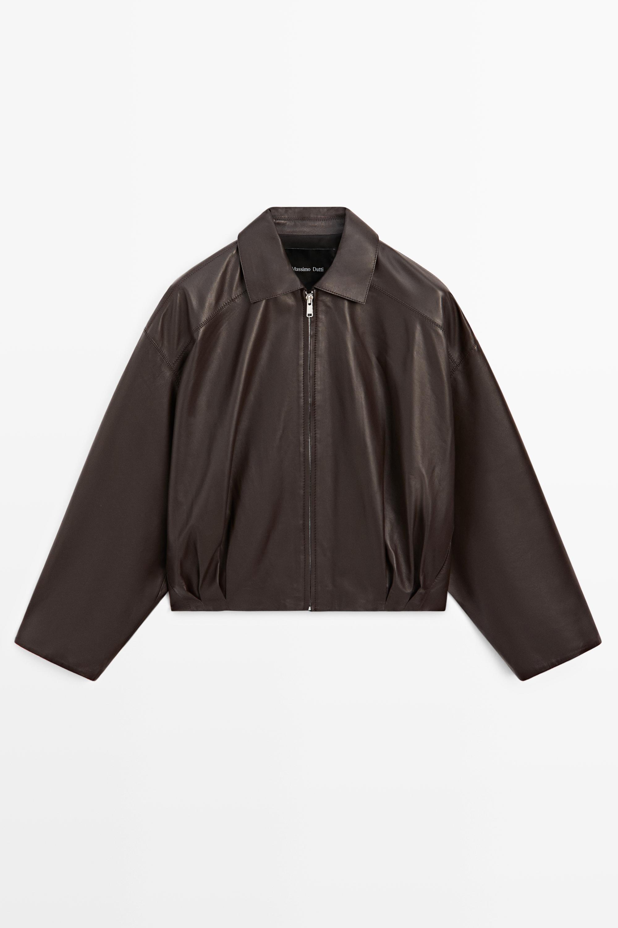 Nappa leather jacket with pleated detail