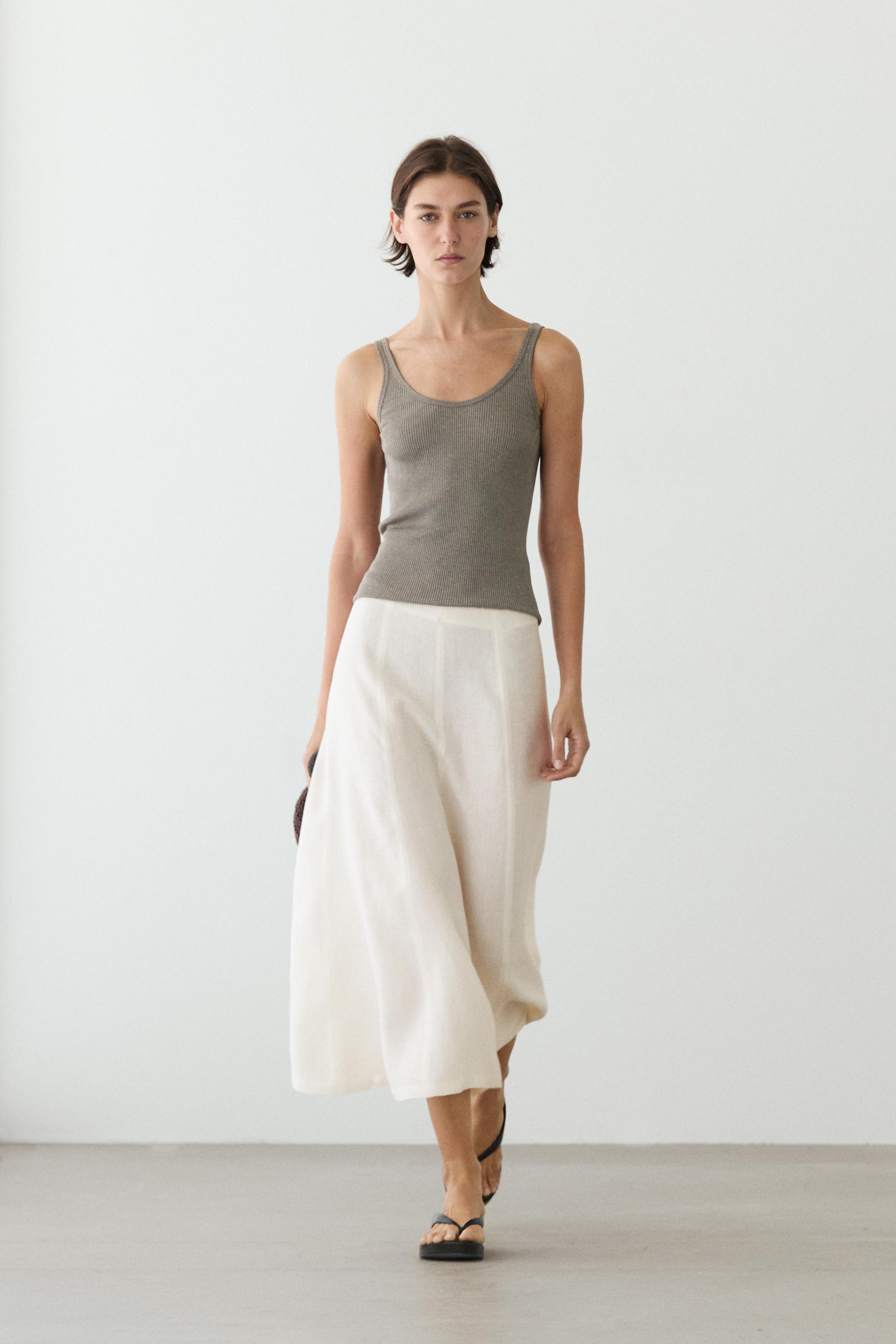 Flowing 100% linen midi skirt