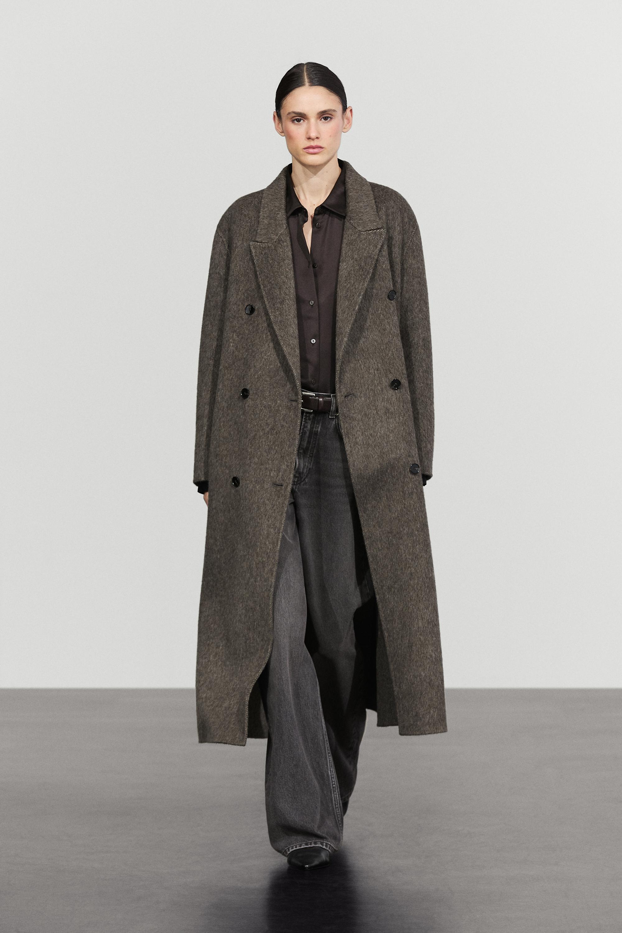 Long double-breasted wool blend coat