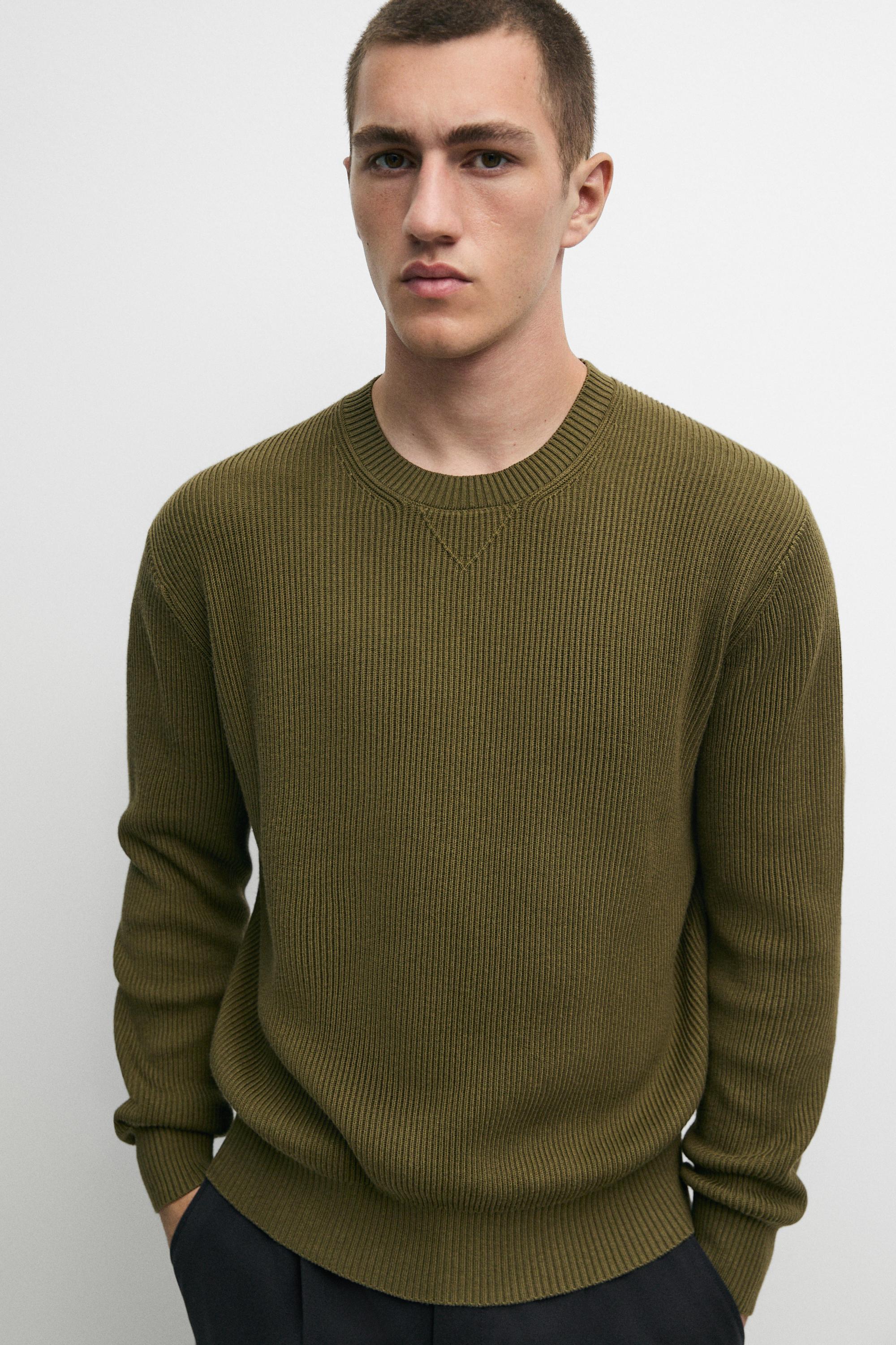 Cotton blend ribbed knit sweater