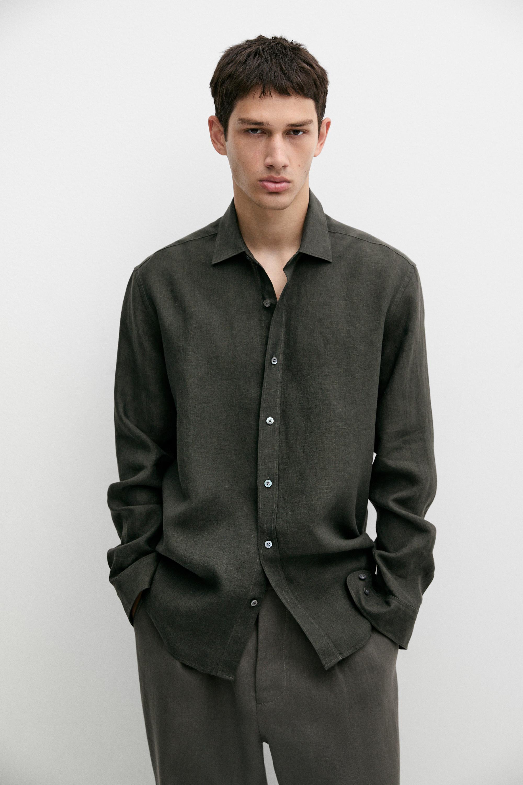 Regular fit 100% linen delavé shirt