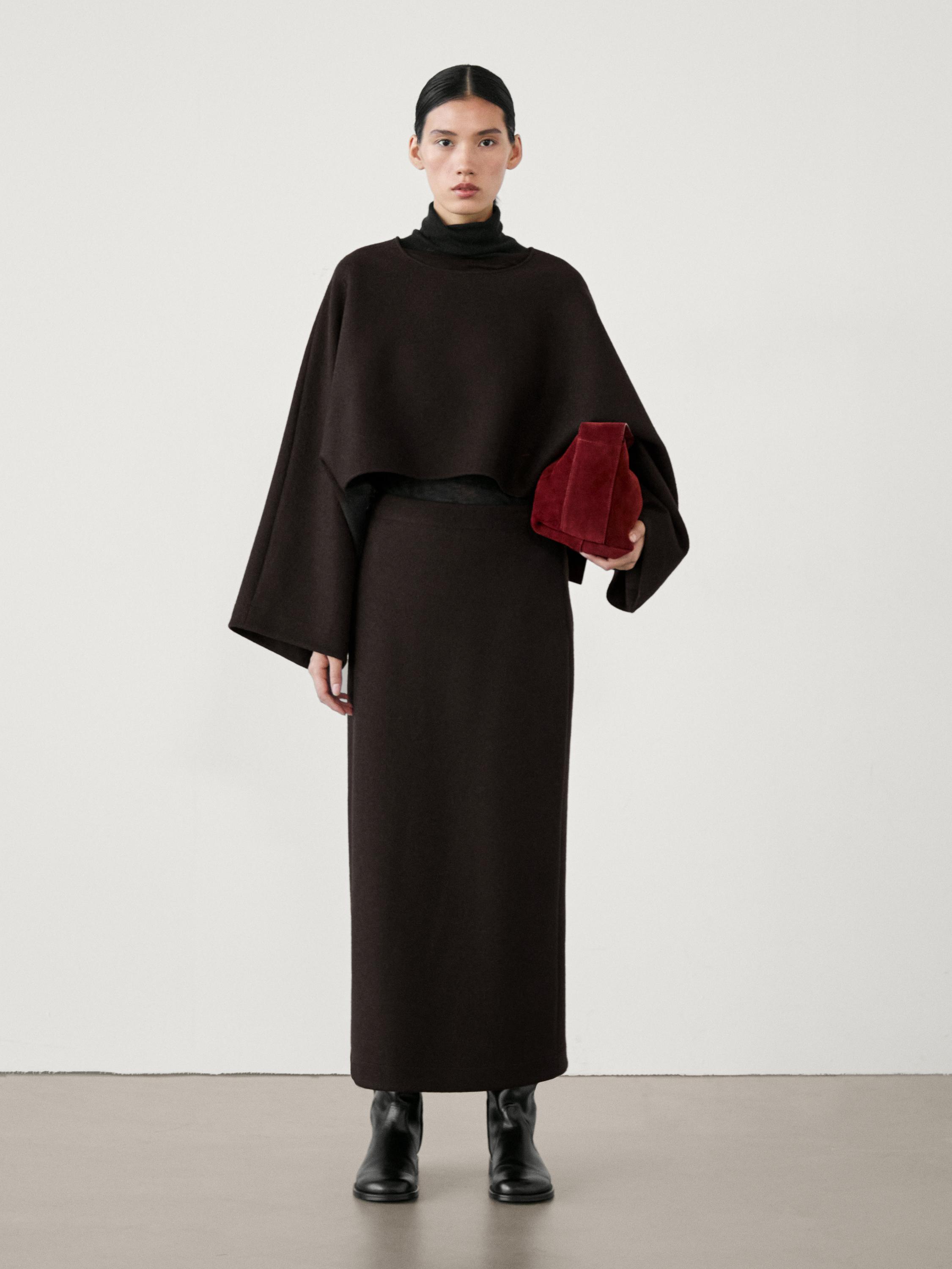 Long wool blend skirt with slit