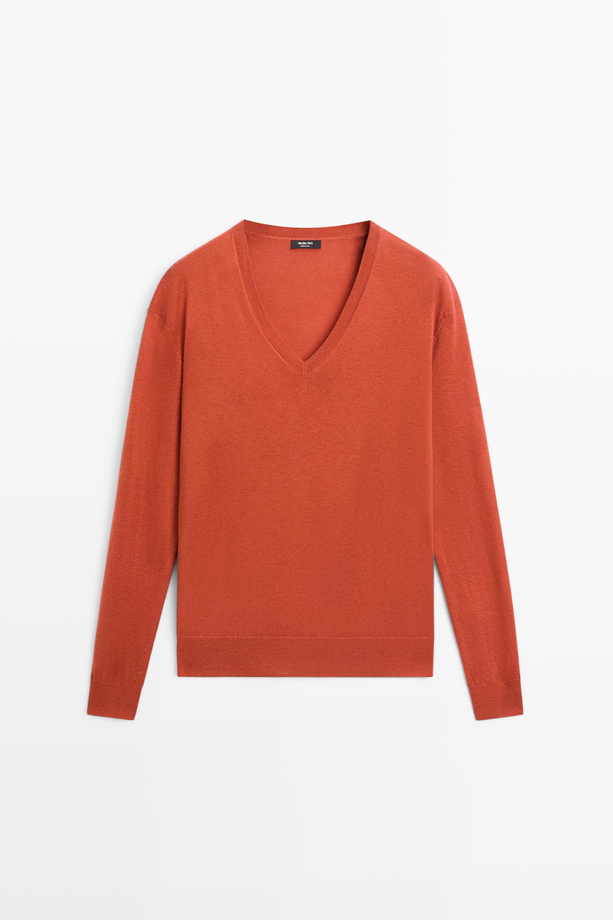Wool blend V-neck knit sweater
