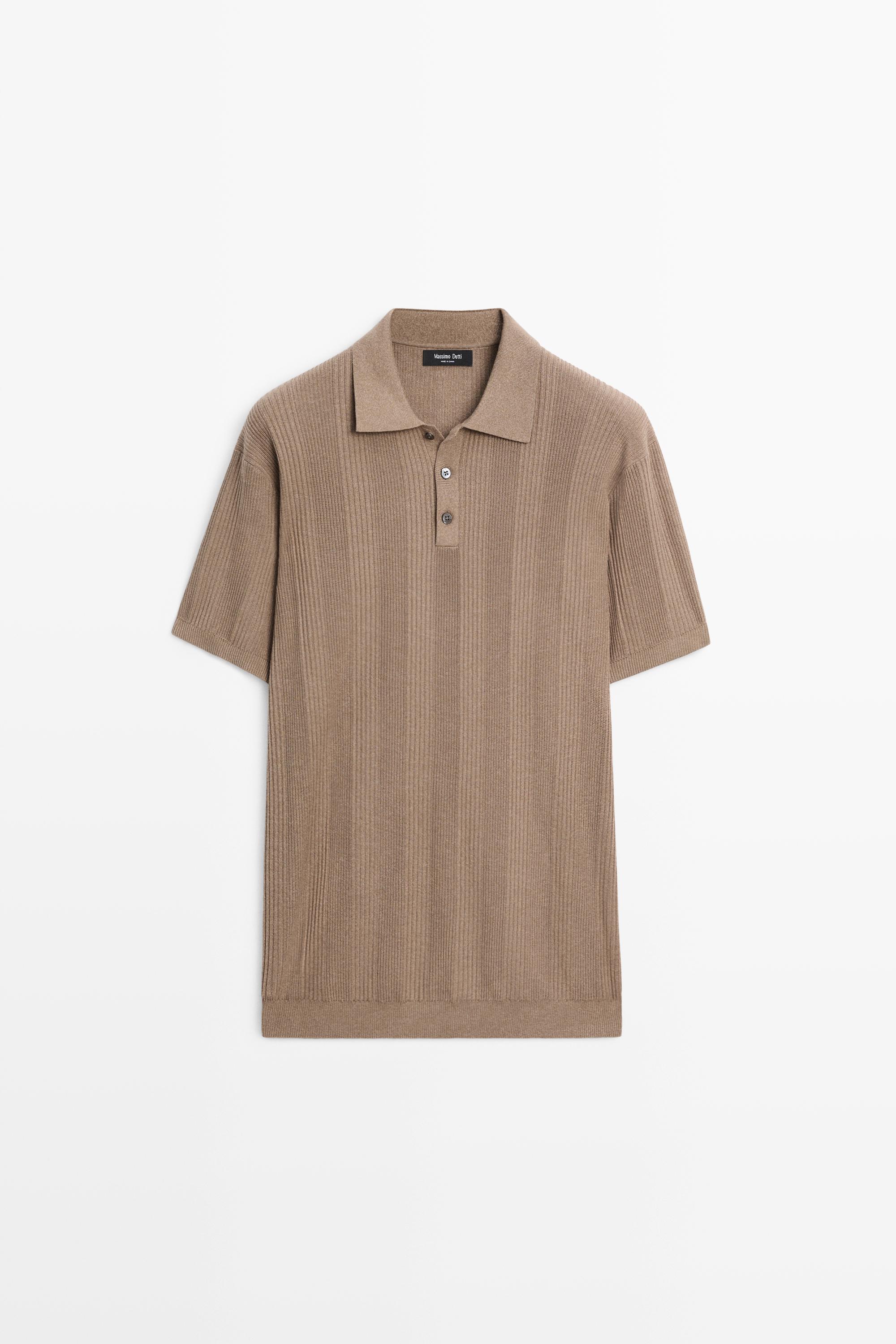 100% cotton textured striped knit polo shirt