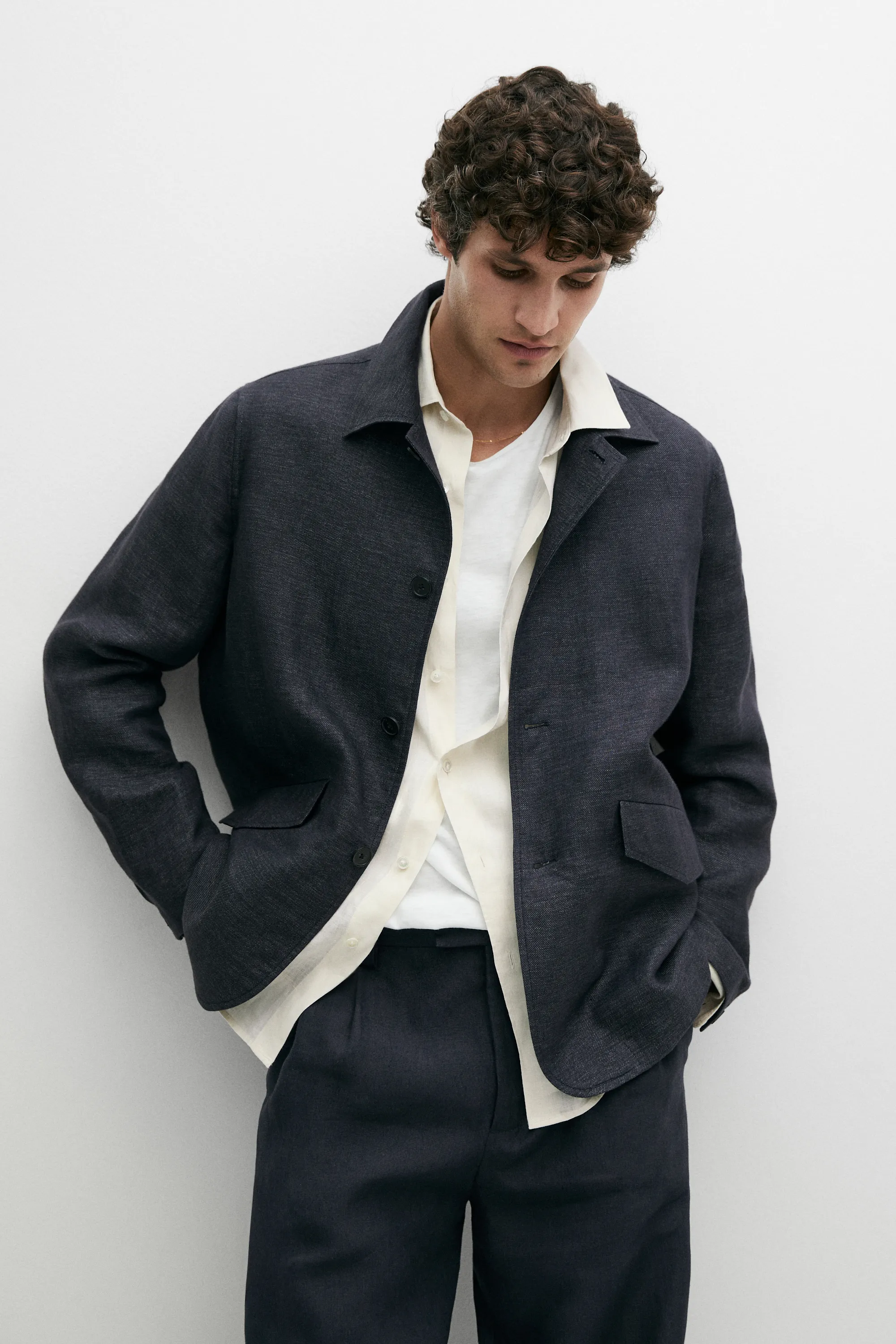 100% linen total look melange overshirt