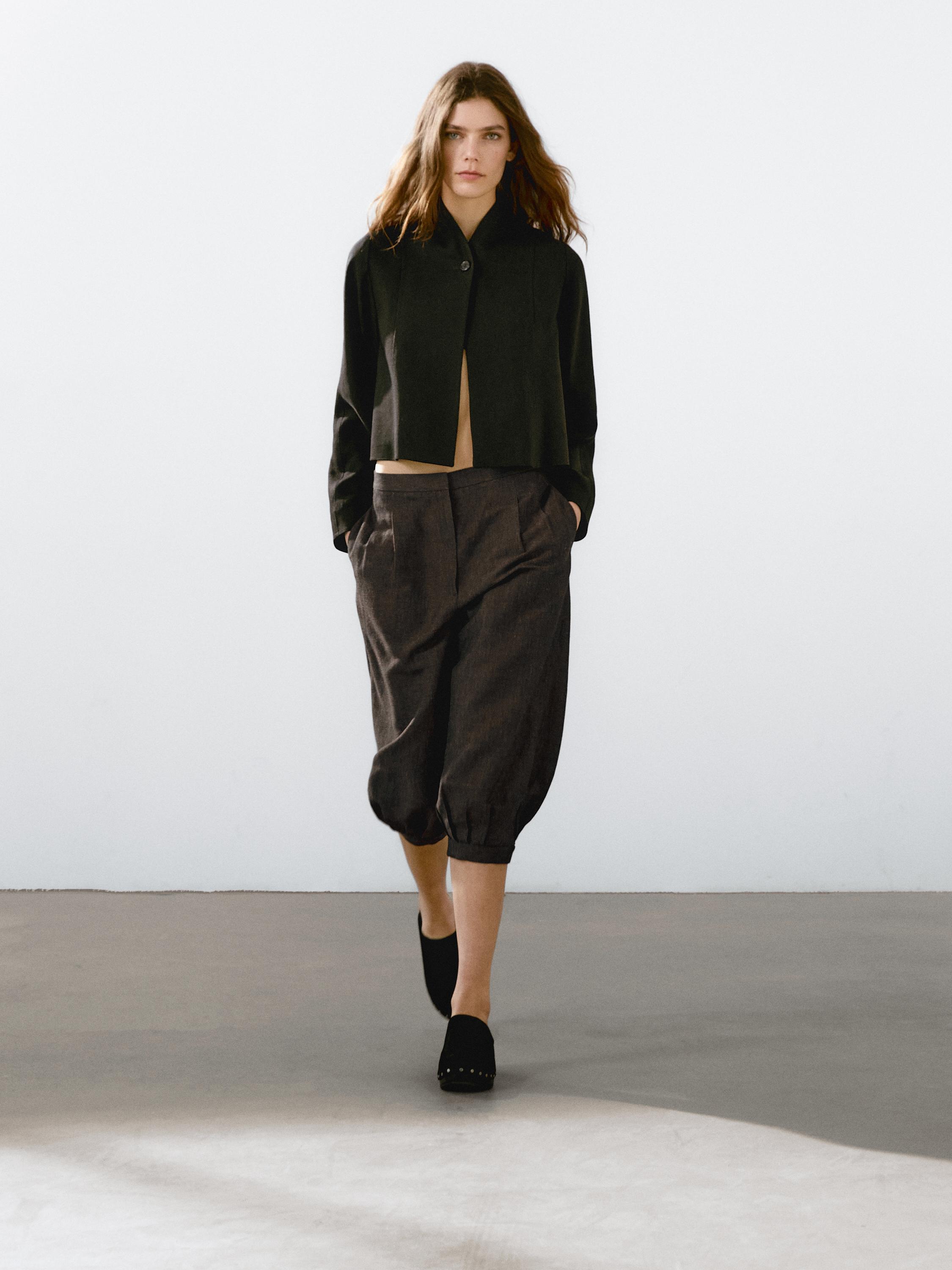 Linen blend balloon capris