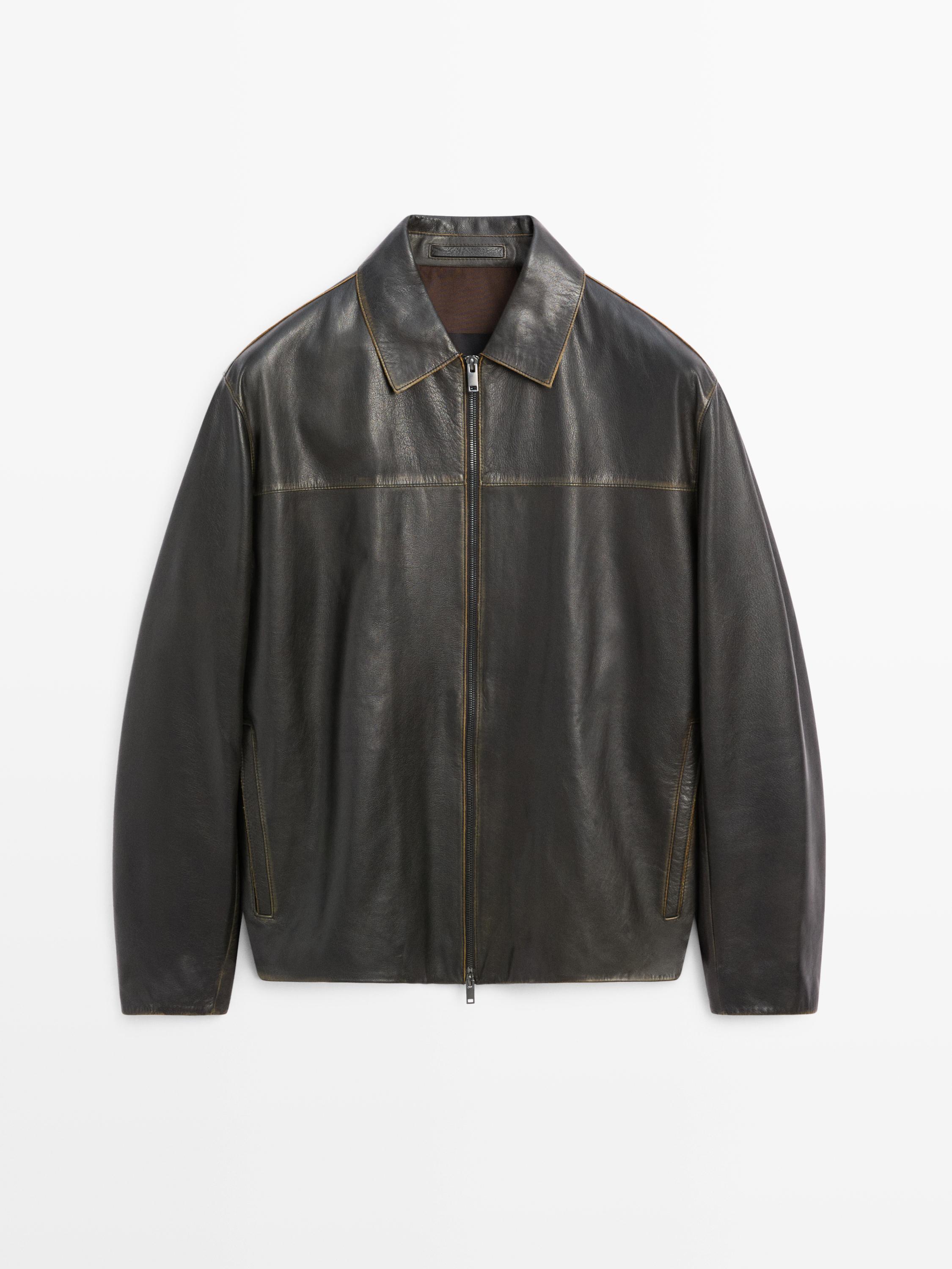 Distressed effect leather jacket