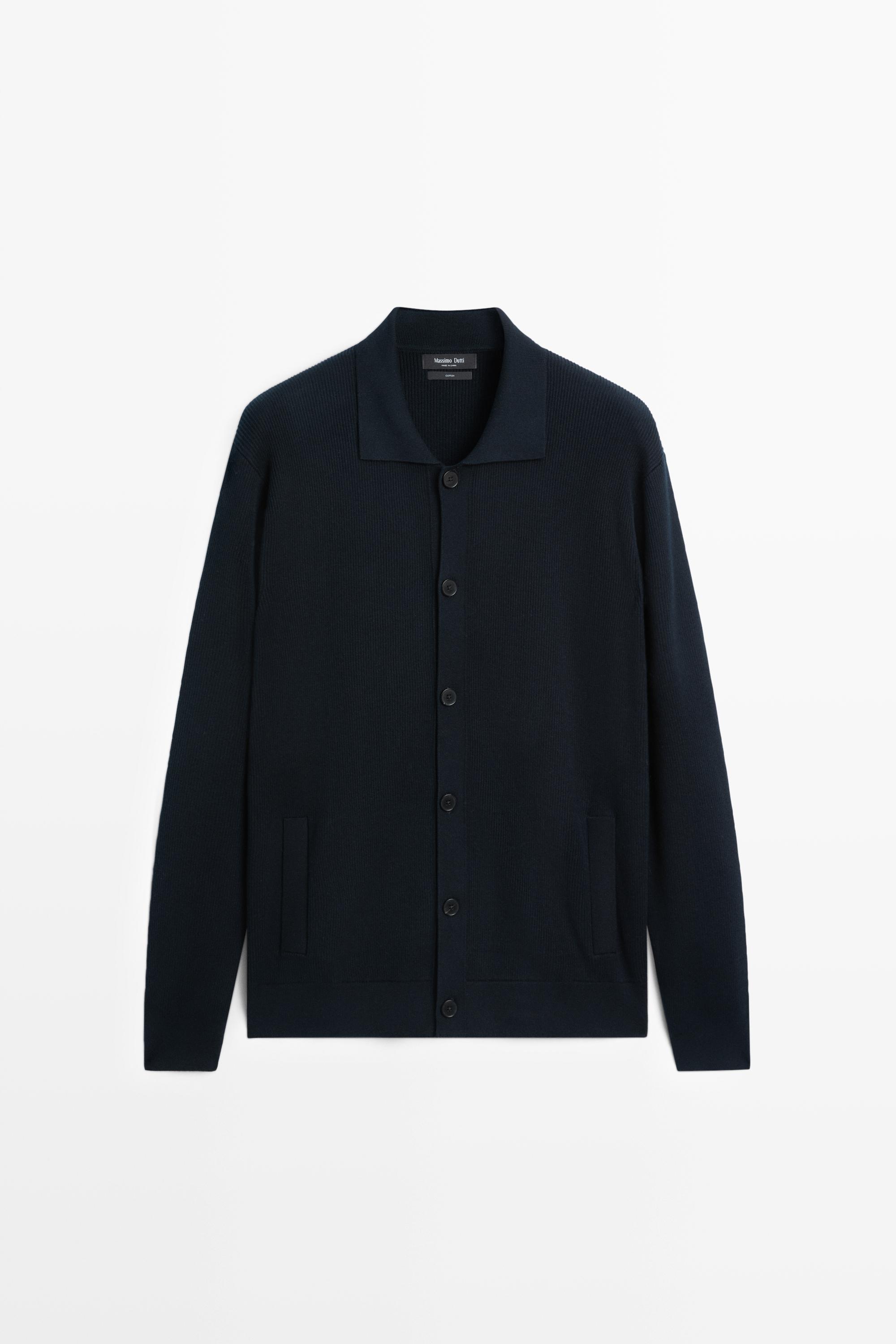 100% cotton polo collar knit cardigan