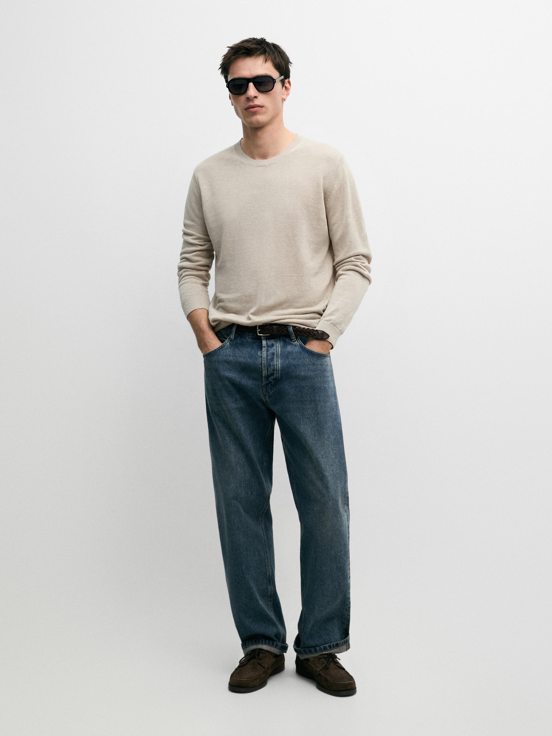 100% linen knit crew neck sweater