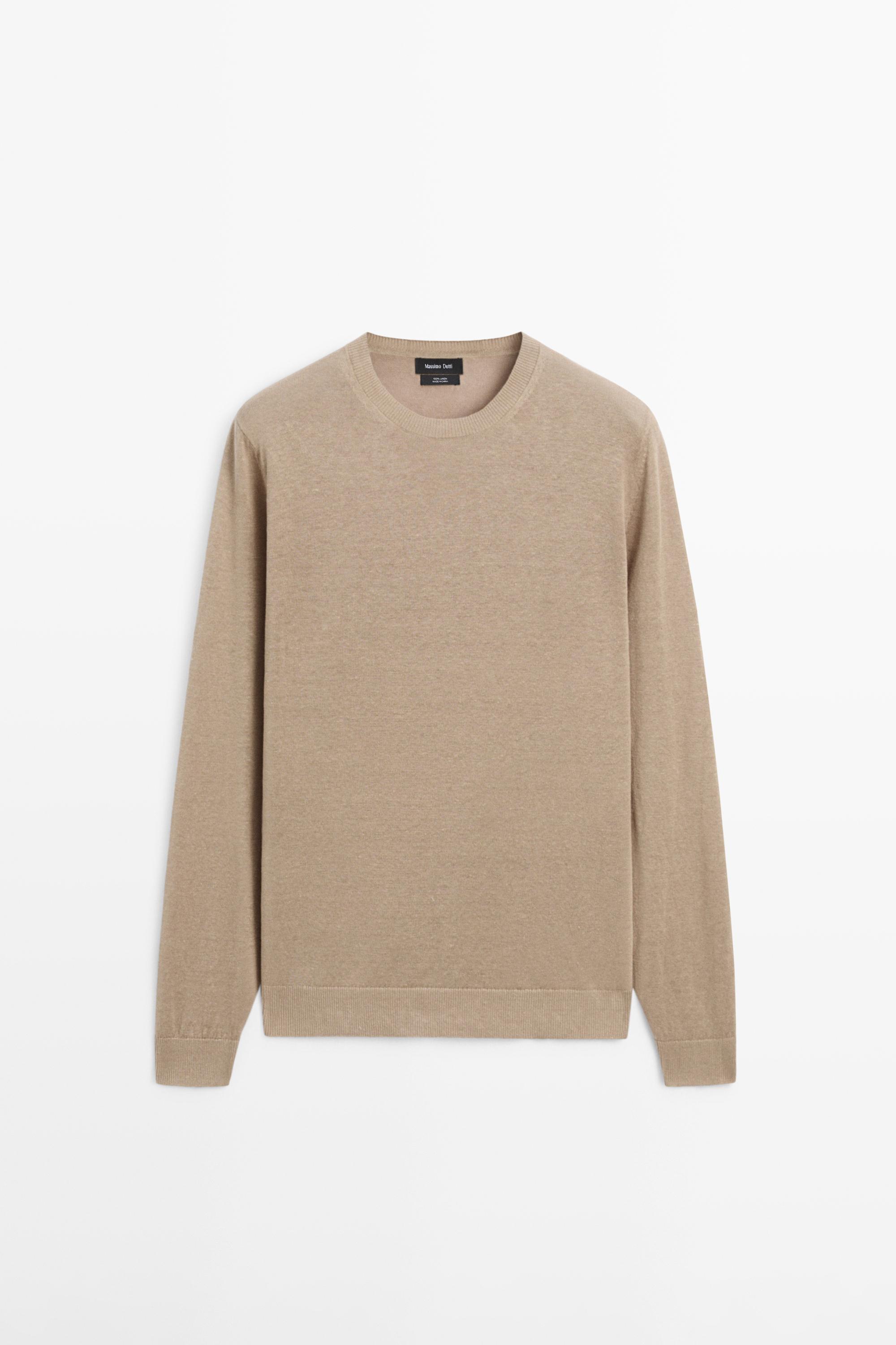 100% linen knit crew neck sweater