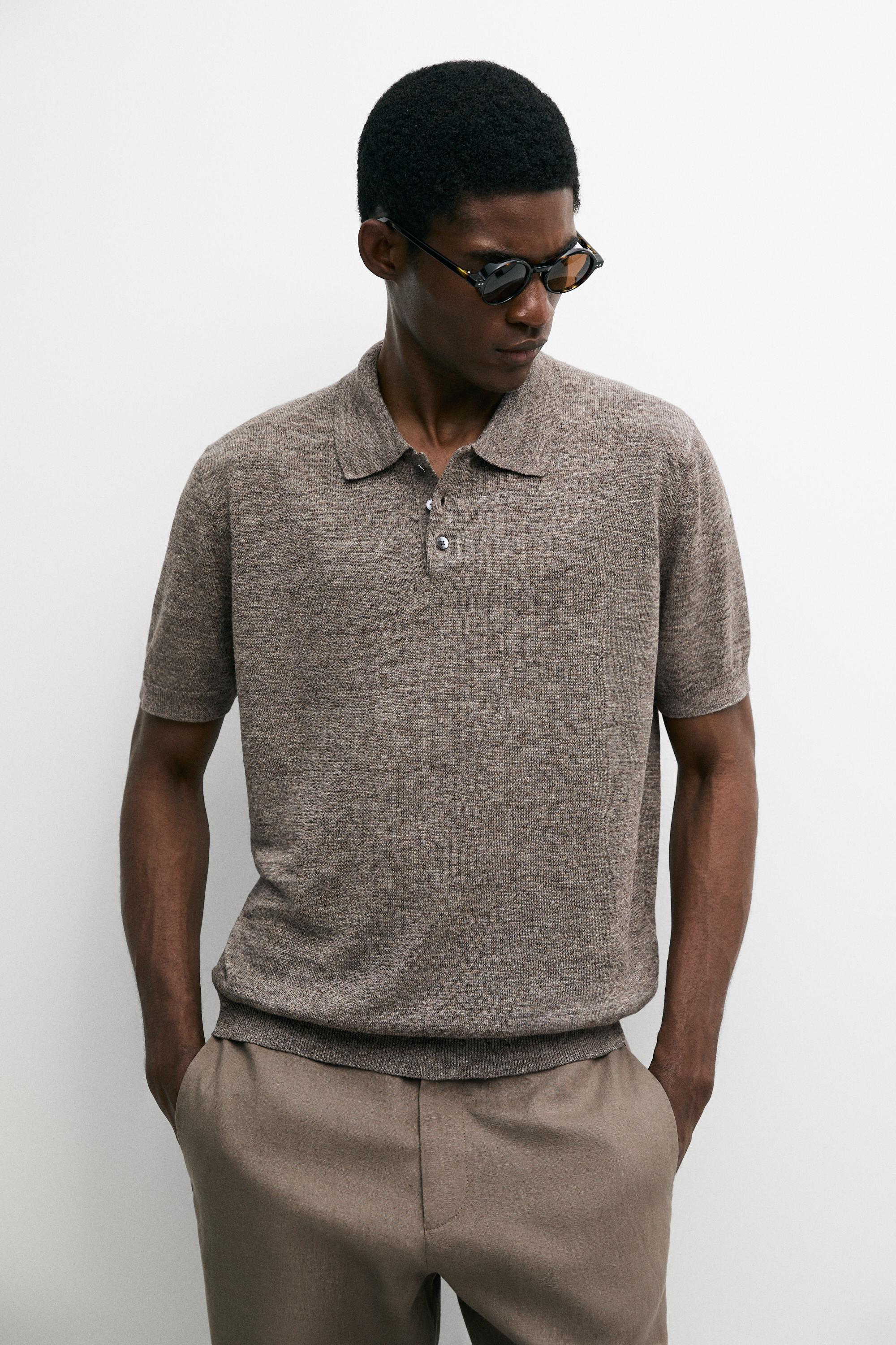 100% linen melange polo shirt
