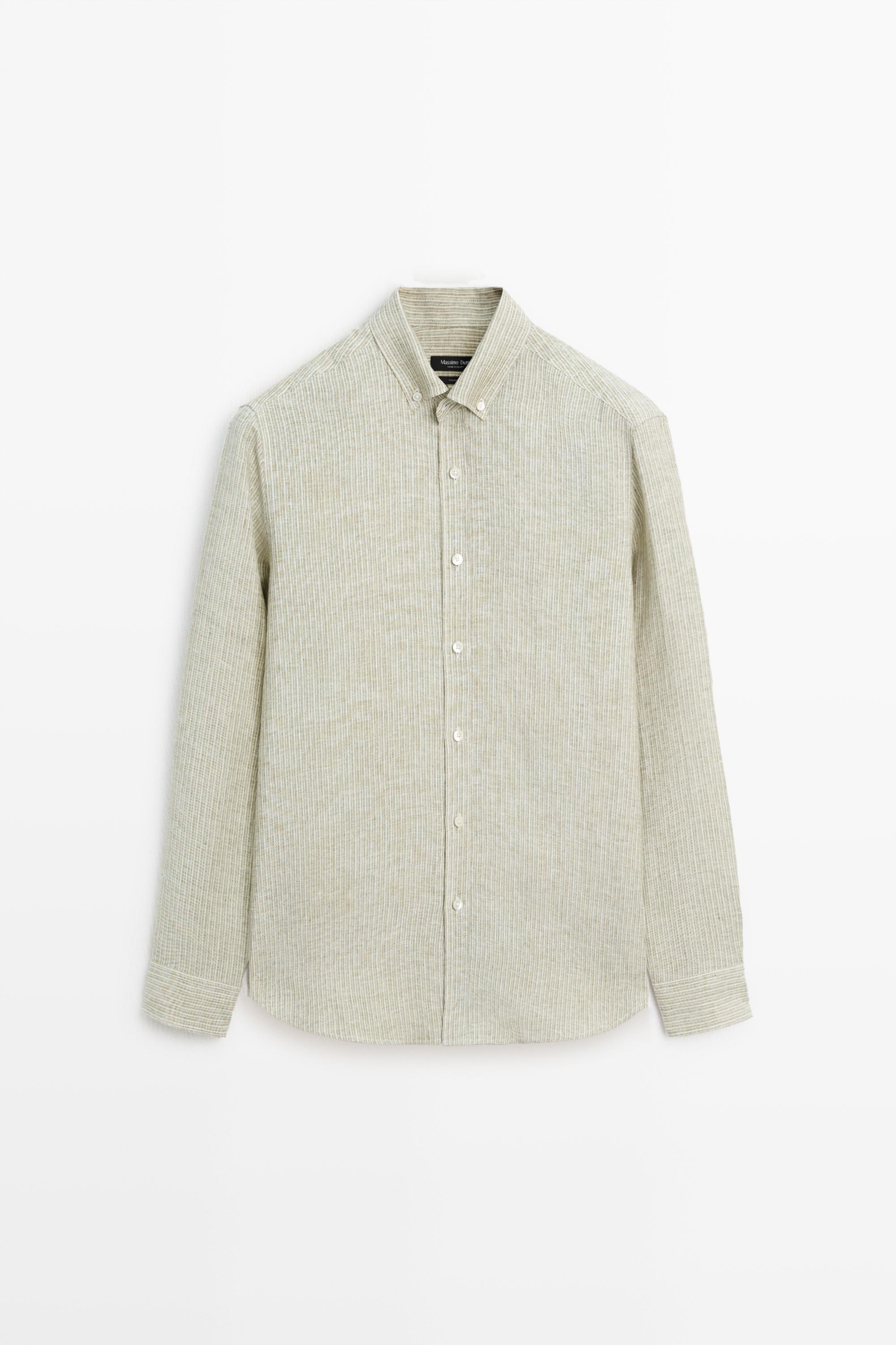 100% linen regular fit striped shirt