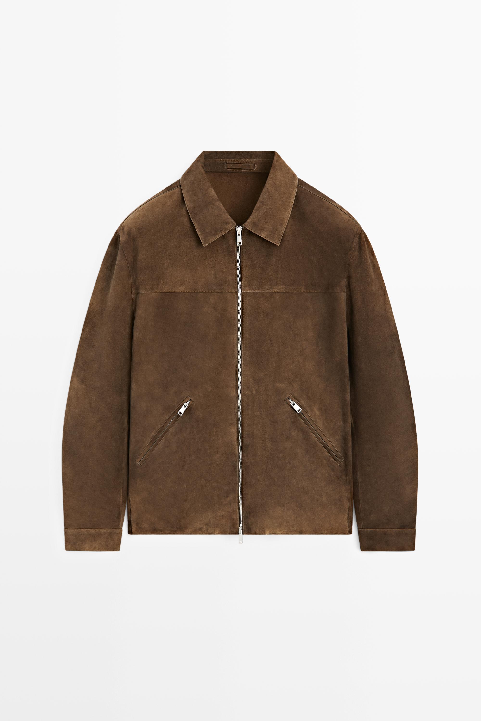 Suede leather zip-up jacket
