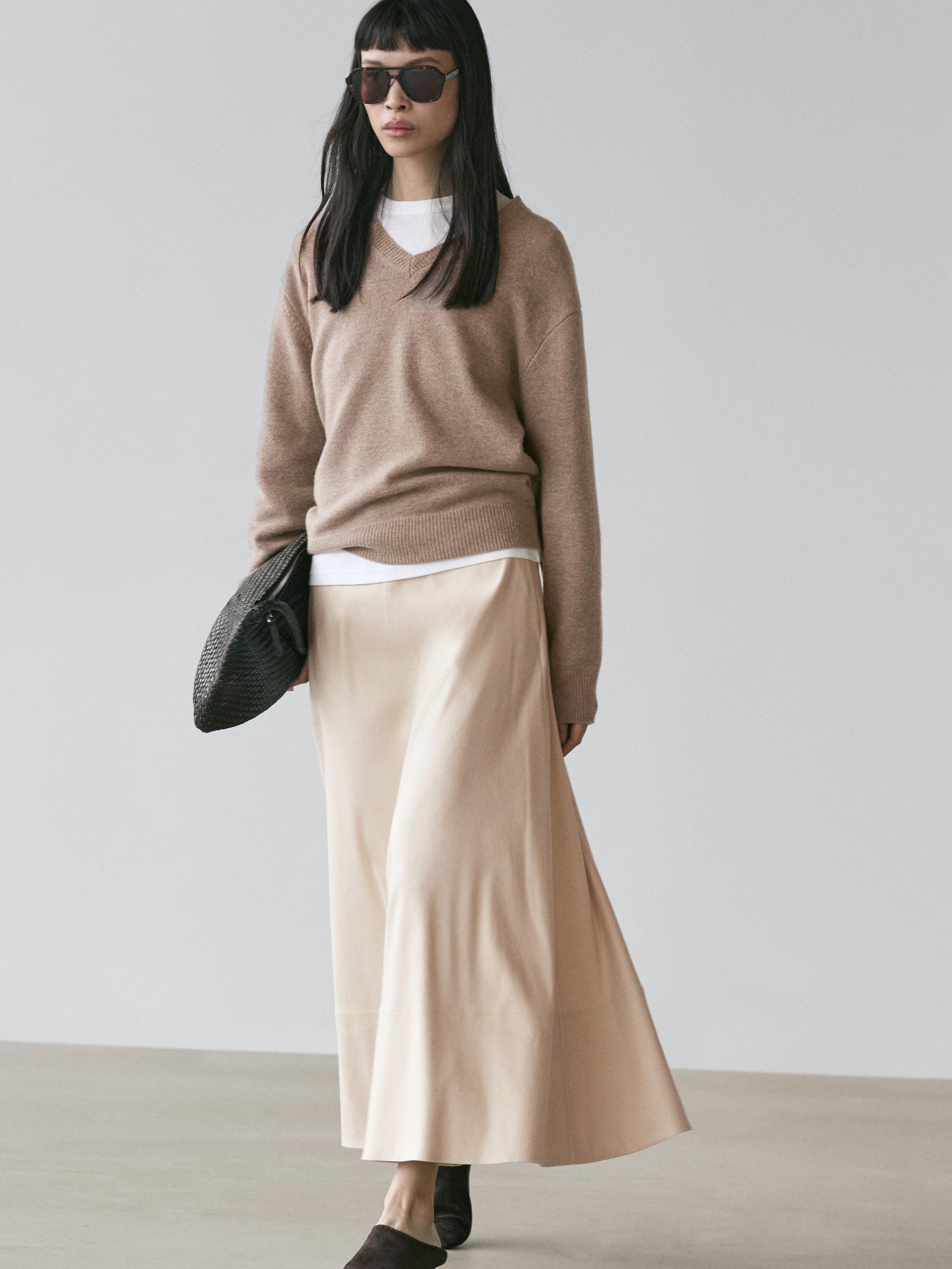 Linen blend flared skirt with pocket
