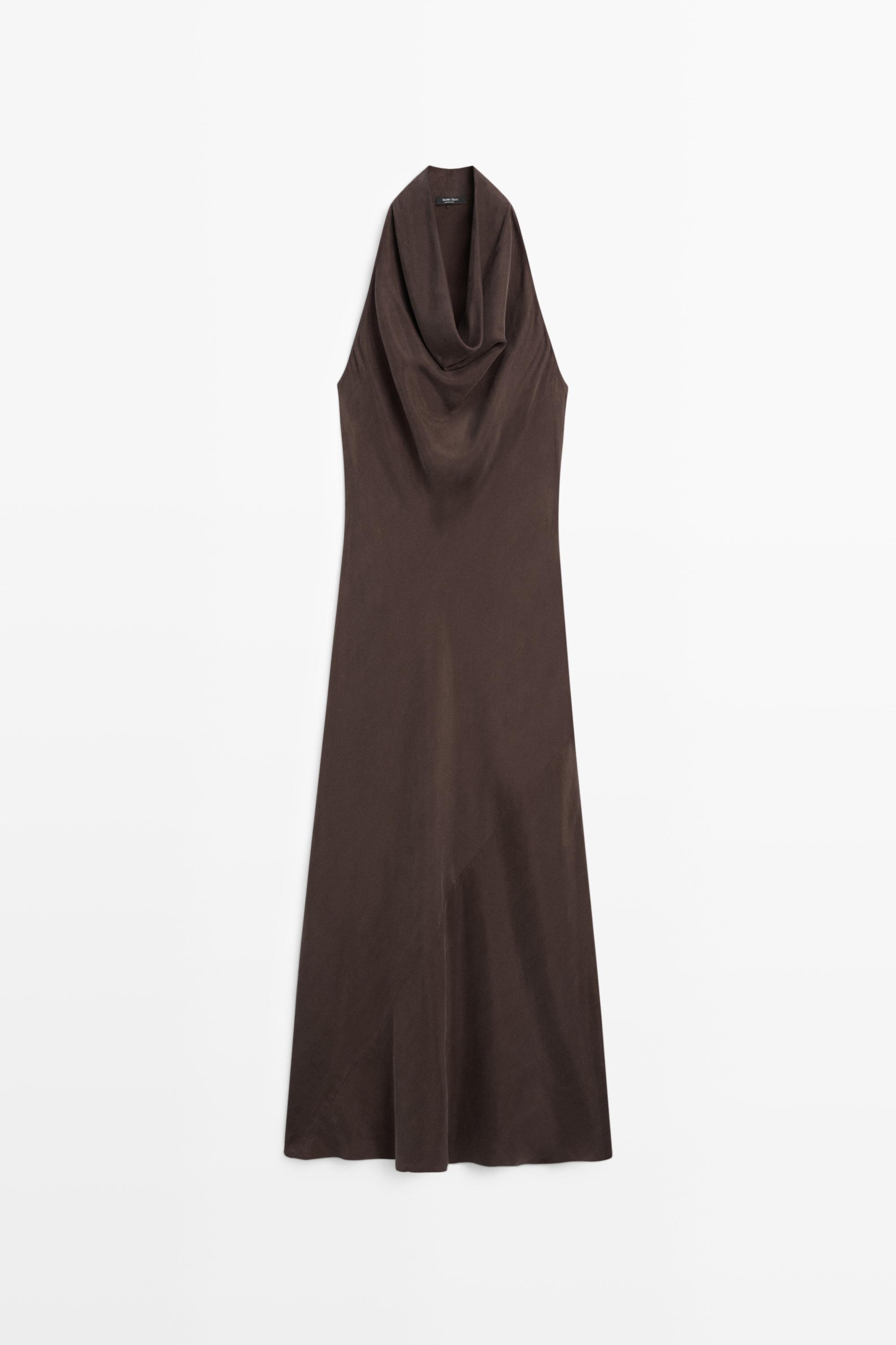 Draped neckline long dress