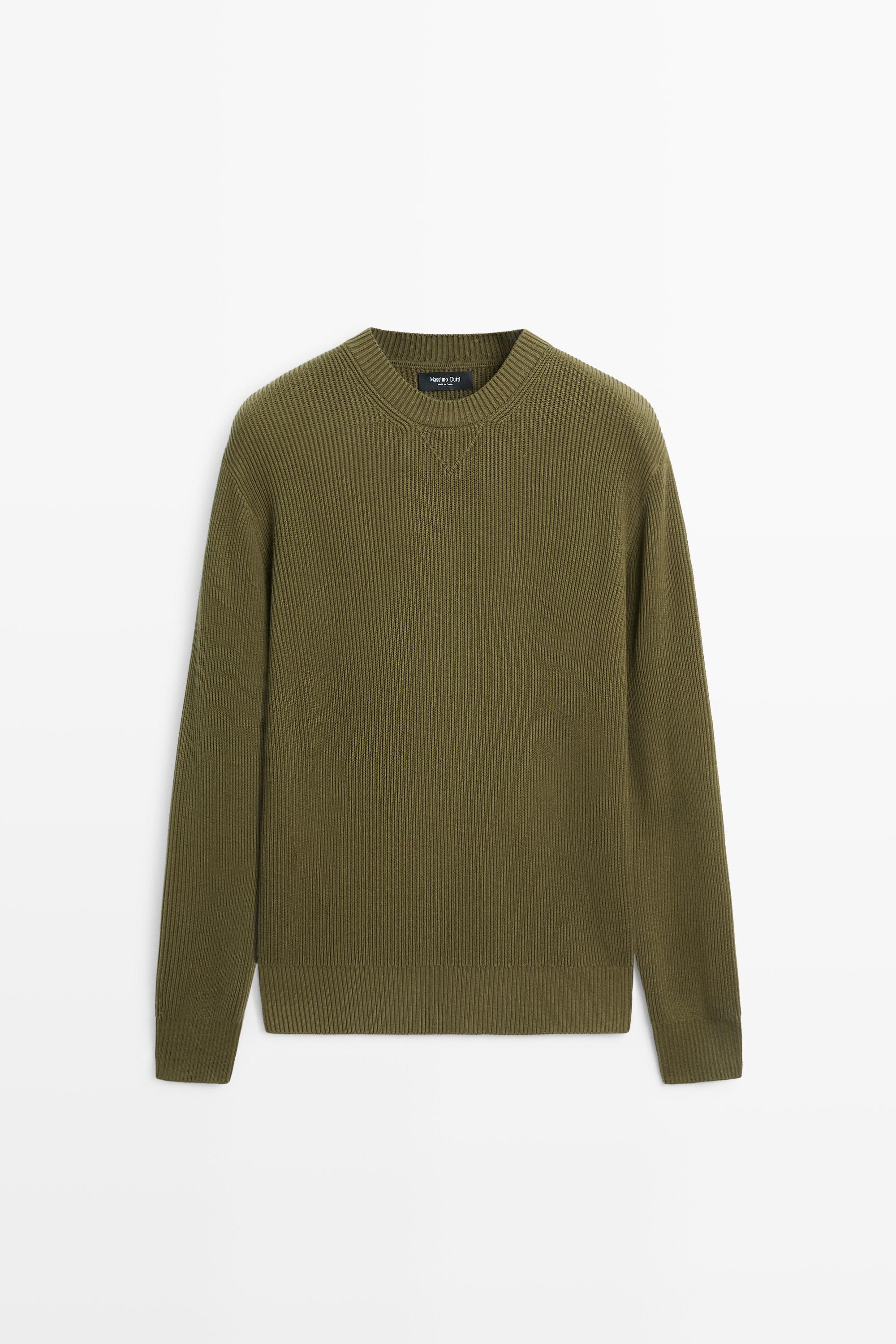 Cotton blend ribbed knit sweater