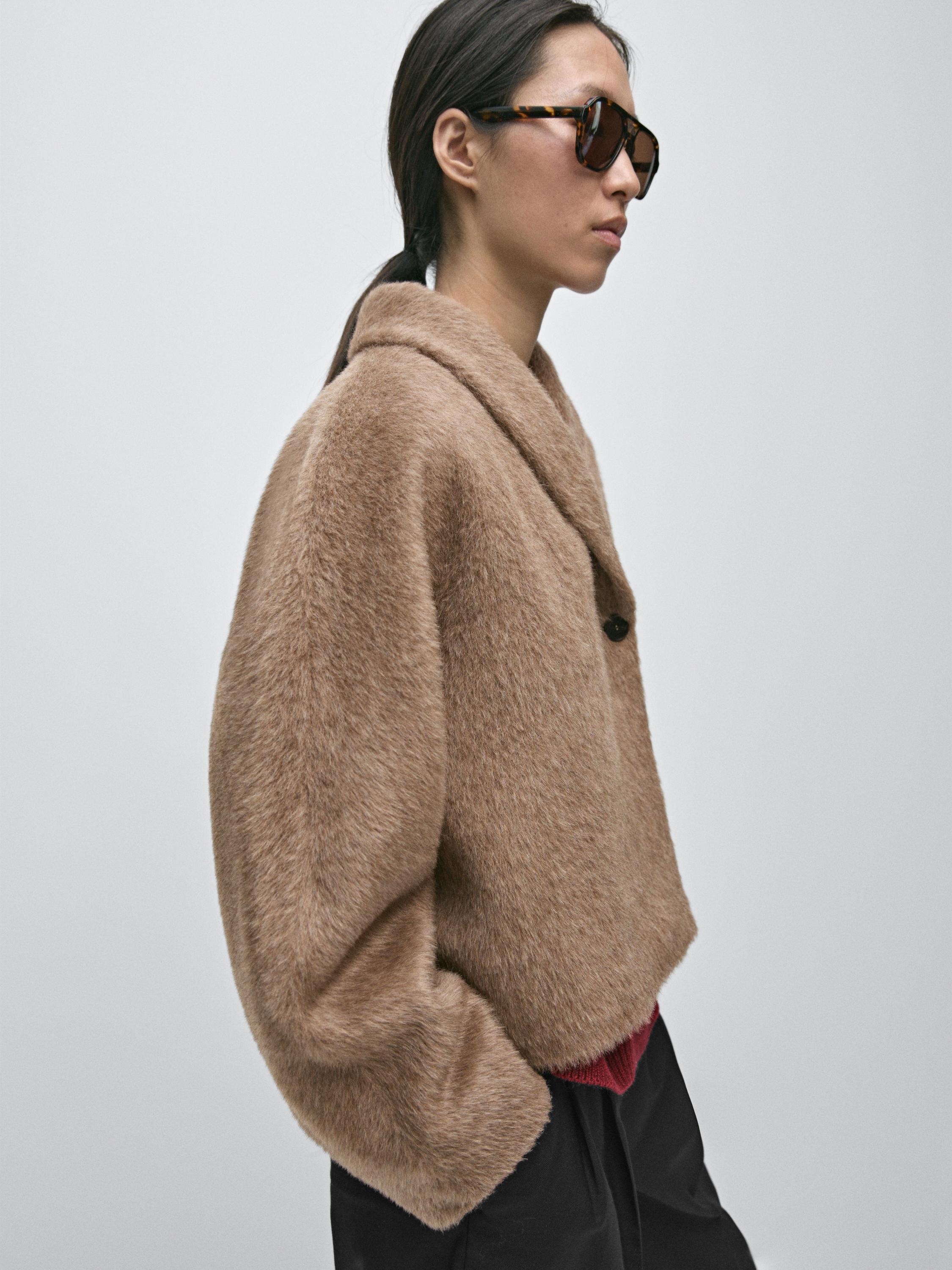 Short wool blend double-breasted jacket