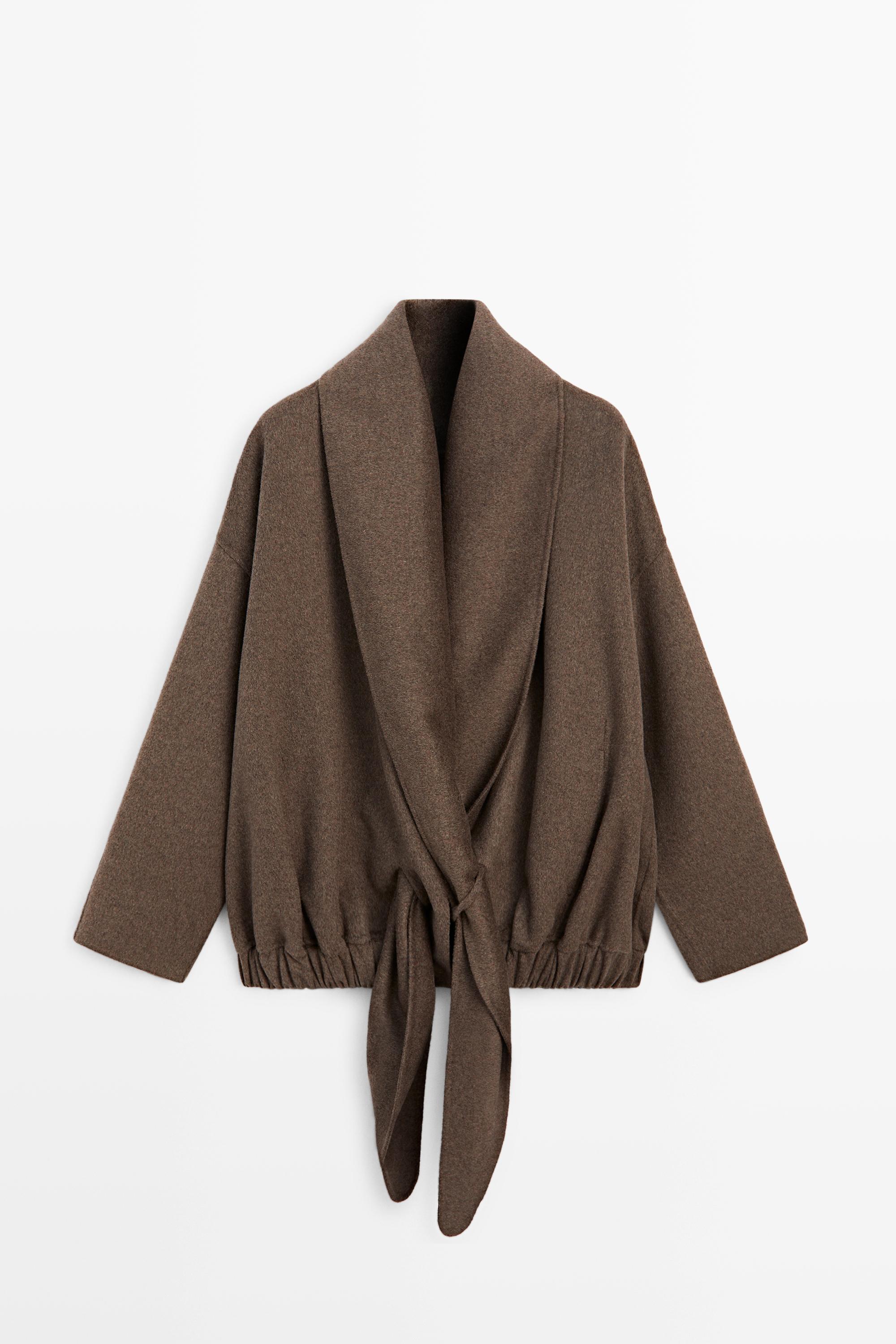 Wrap-style melange wool blend jacket